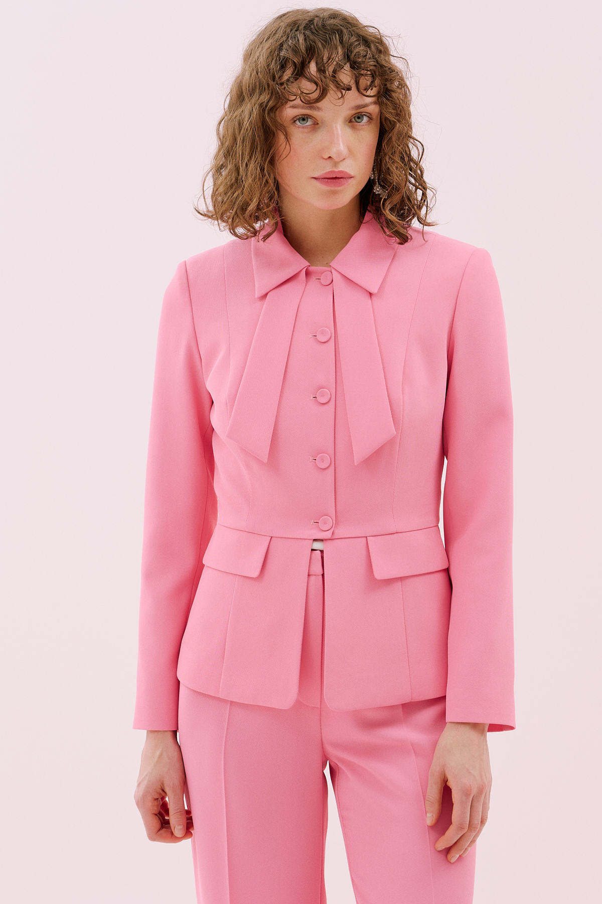 Belden Oturtmalı Düğmeli Krep Ceket Pembe