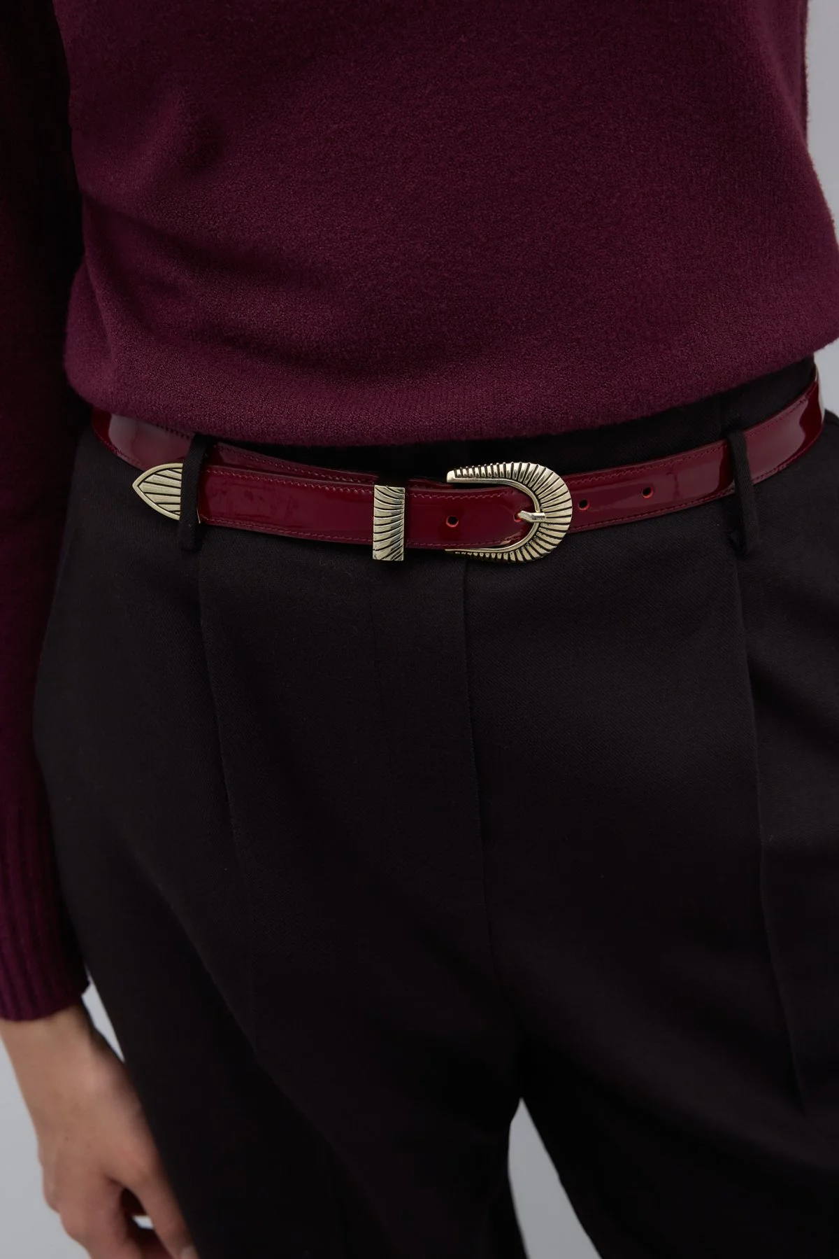 %100 Deri Eskitme Toka Detaylı Kemer Bordo - 2