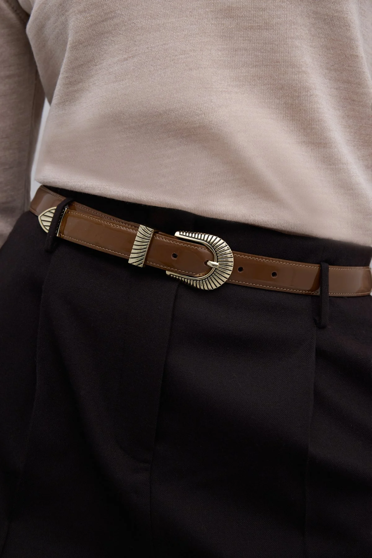 %100 Deri Eskitme Toka Detaylı Kemer Camel - 2