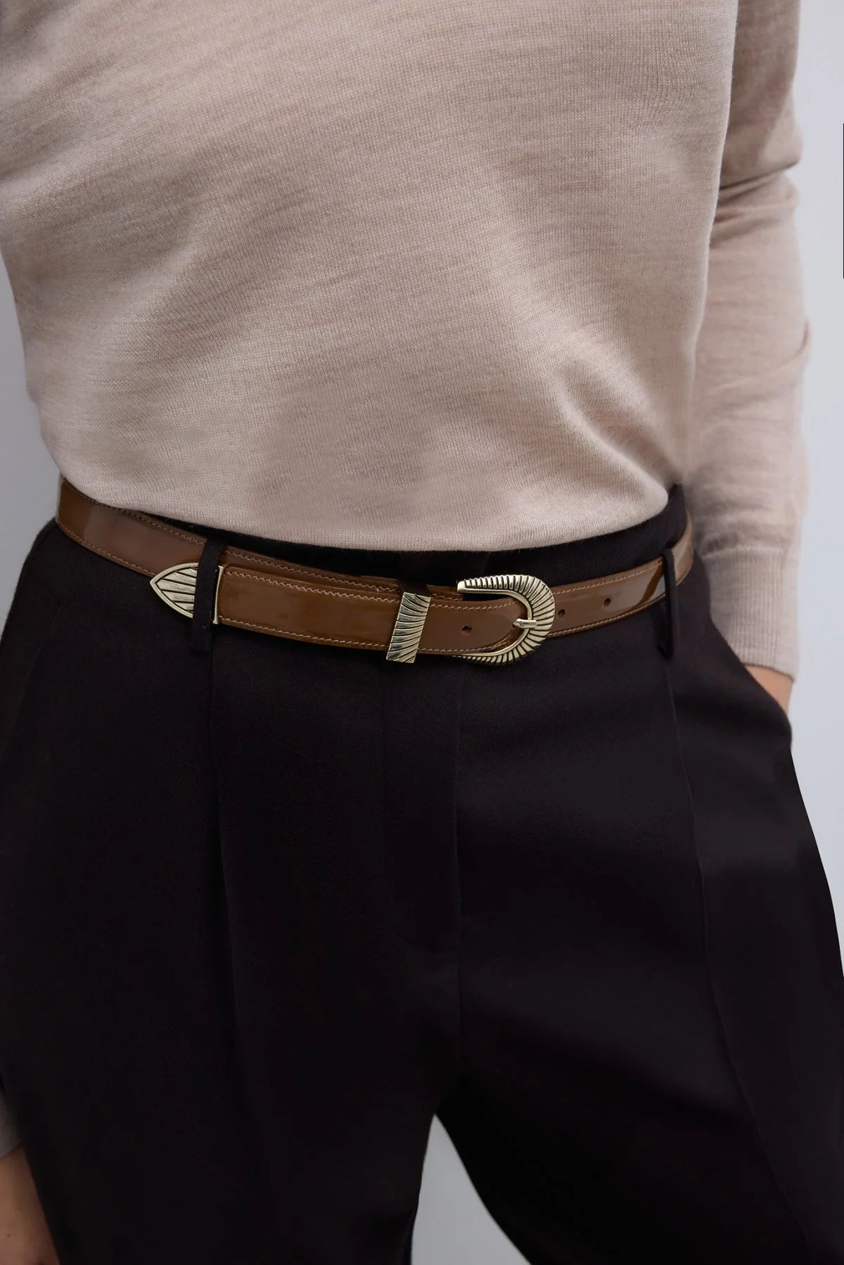 %100 Deri Eskitme Toka Detaylı Kemer Camel - 3