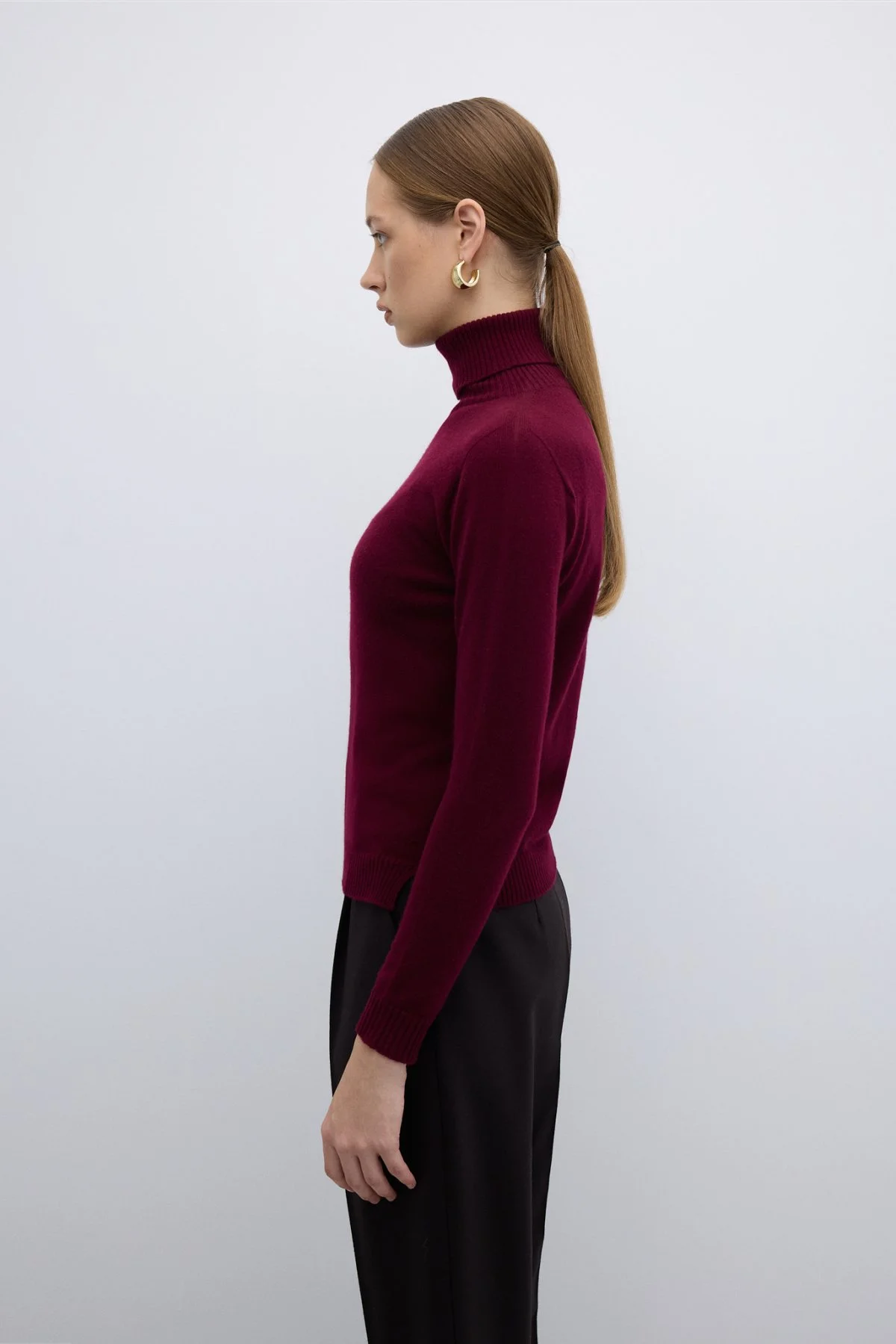 %100 Kaşmir Balıkçı Yaka Triko Bordo - 3