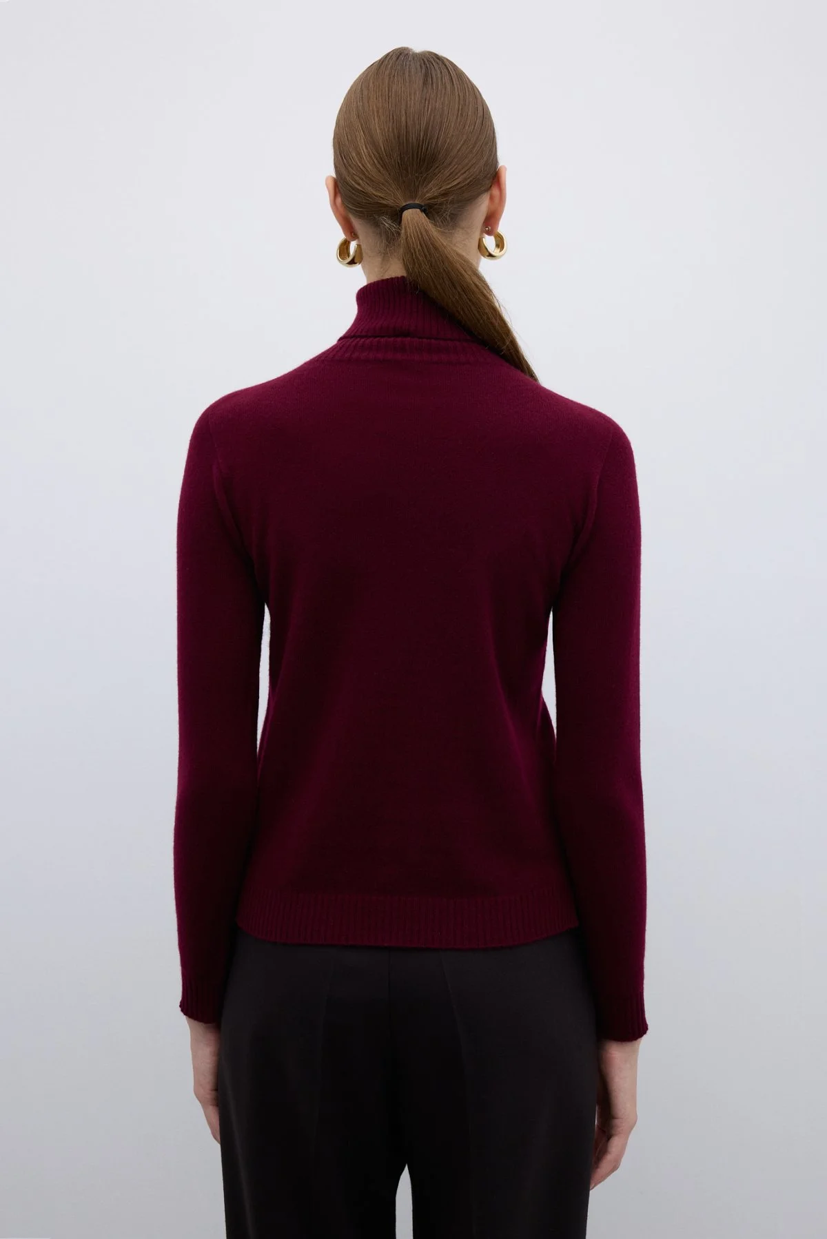 %100 Kaşmir Balıkçı Yaka Triko Bordo - 2