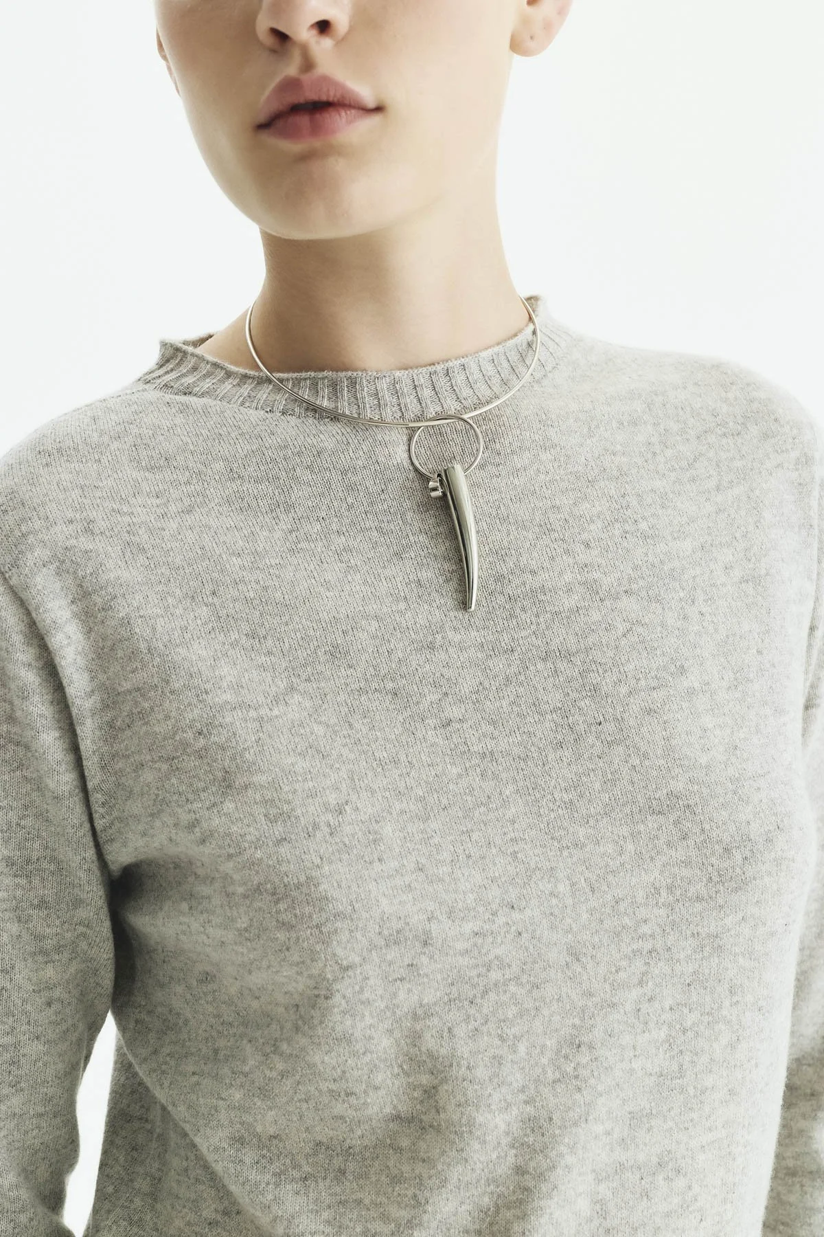 %100 Kaşmir Bisiklet Yaka Triko Açık Gri - 4