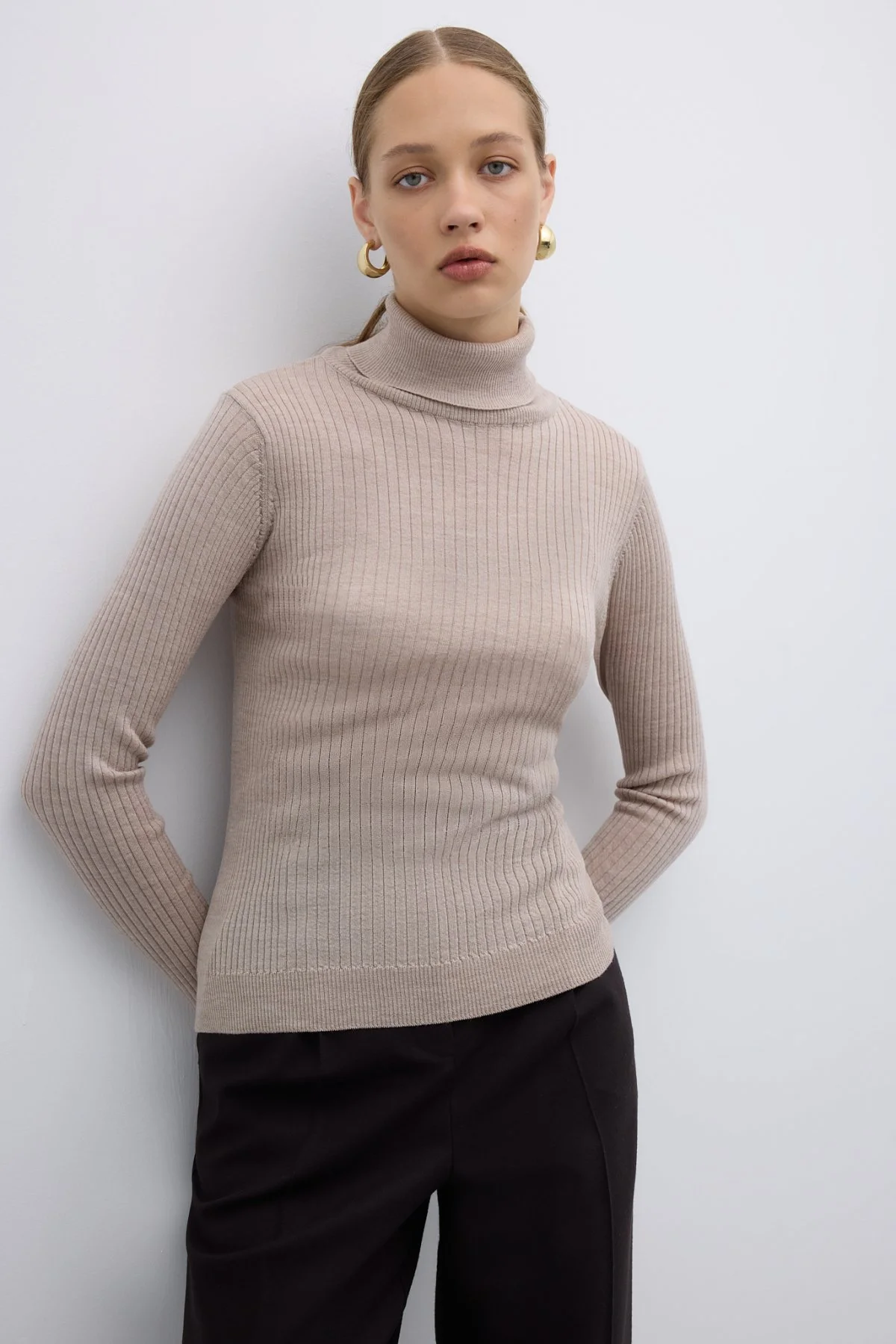 %100 Yün Balıkçı Yaka Triko Bej - 4