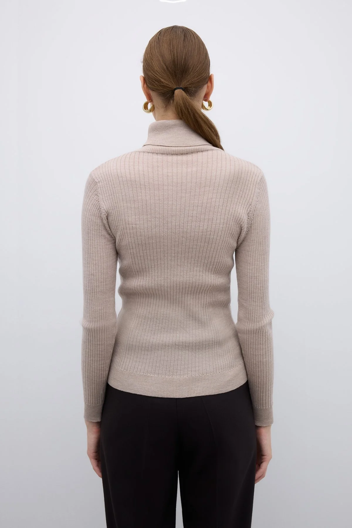 %100 Yün Balıkçı Yaka Triko Bej - 2