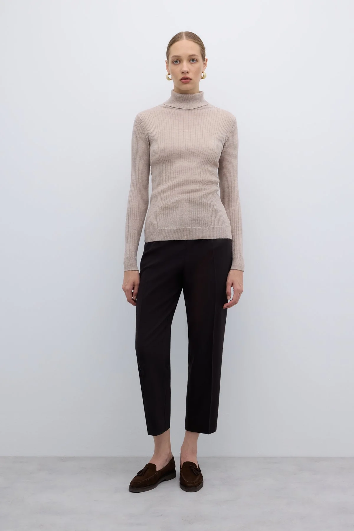 %100 Yün Balıkçı Yaka Triko Bej - 3