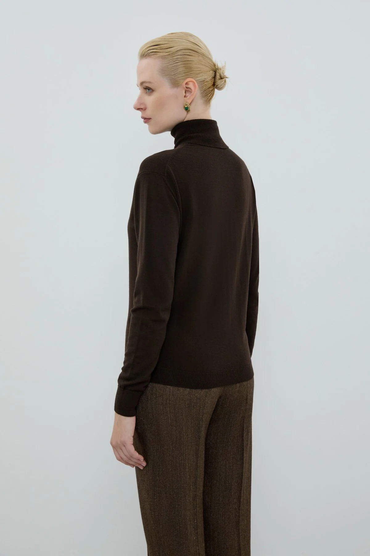 %100 Yün Balıkçı Yaka Triko Kahve - 2