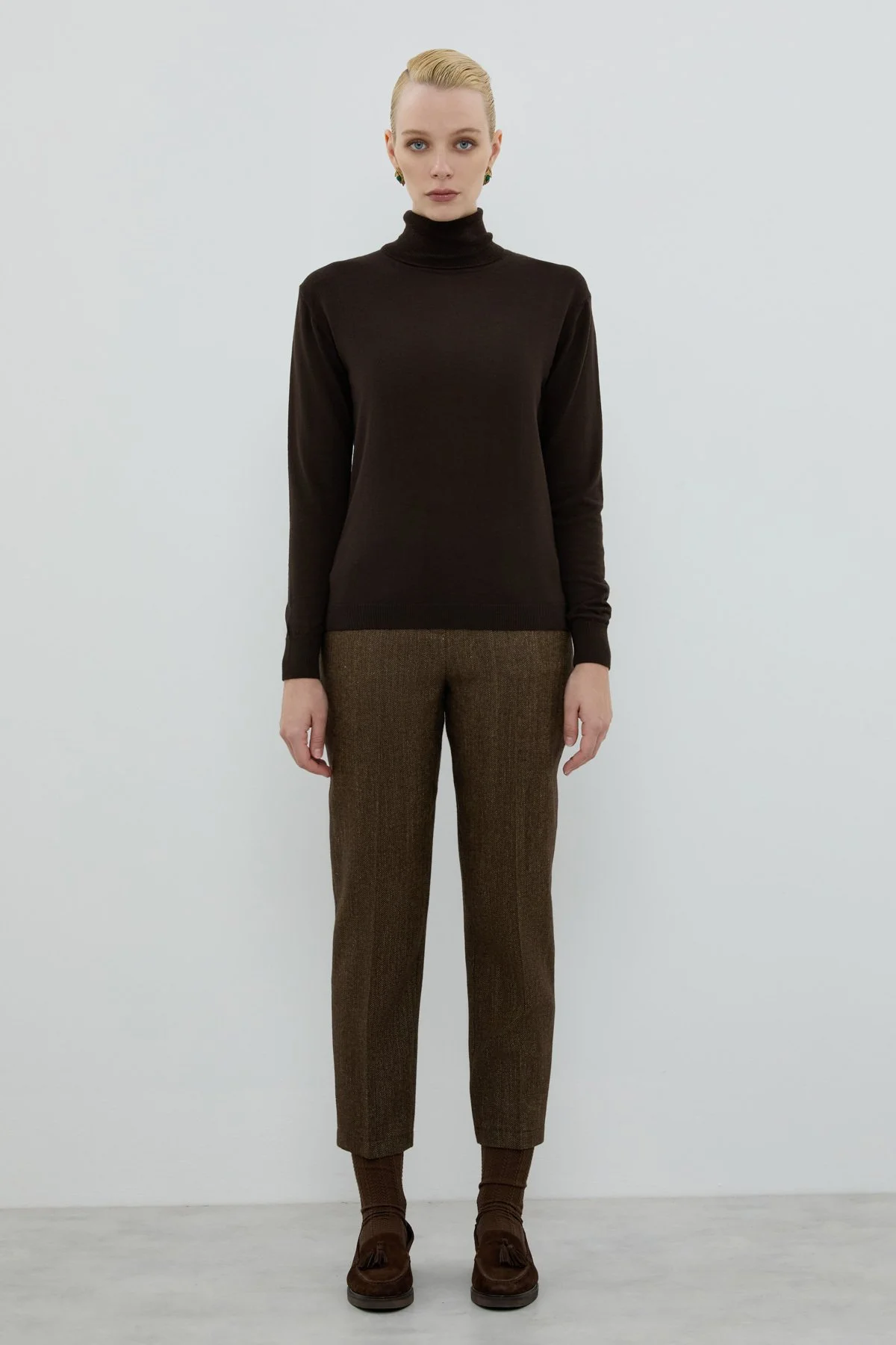 %100 Yün Balıkçı Yaka Triko Kahve - 3