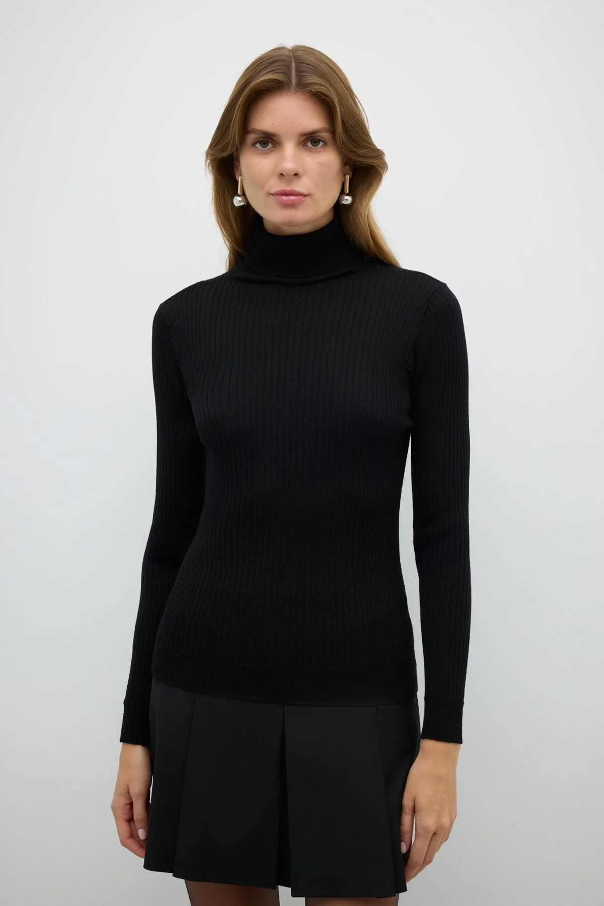 %100 Yün Balıkçı Yaka Triko Siyah - 1