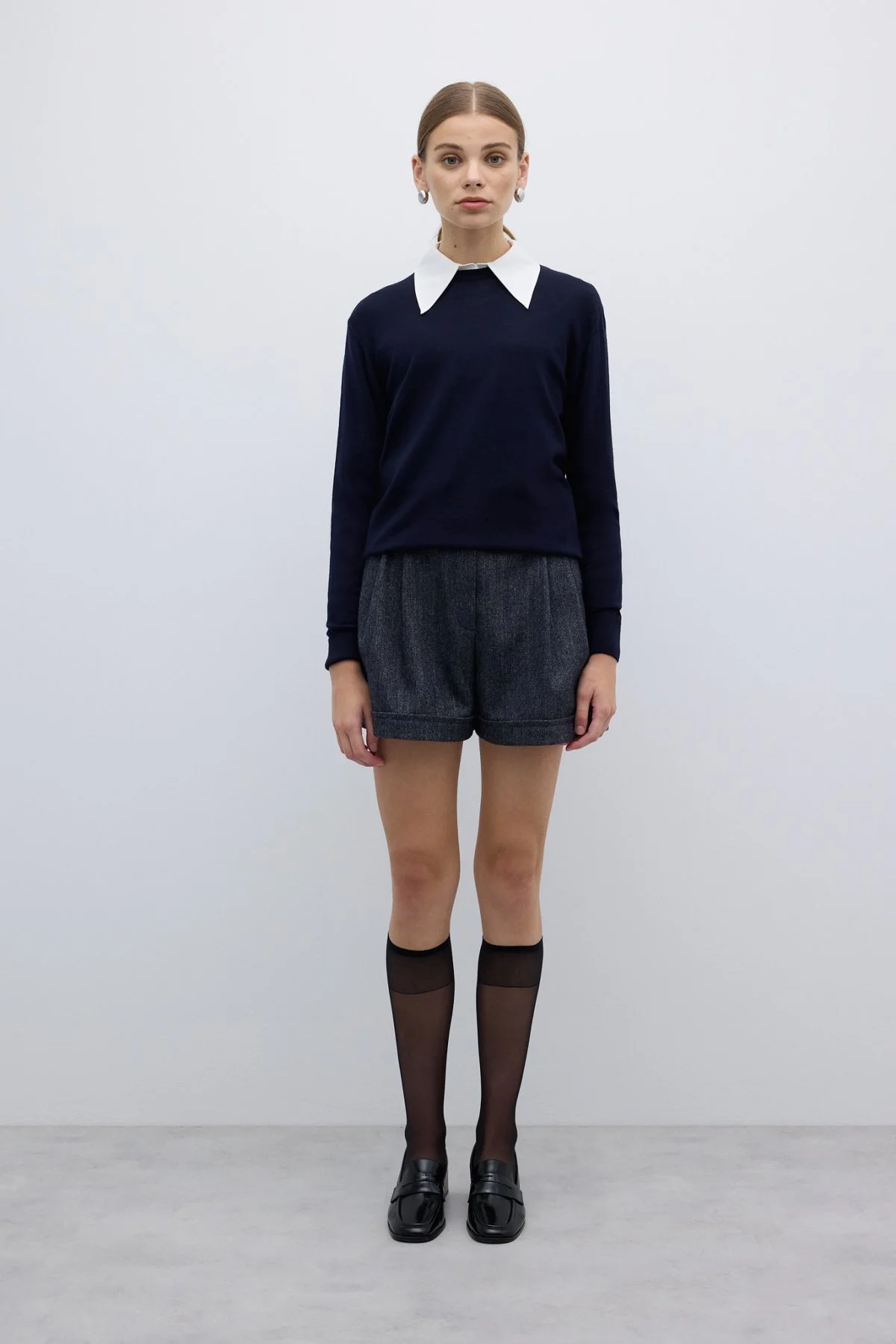 %100 Yün Bisiklet Yaka Triko Lacivert - 3