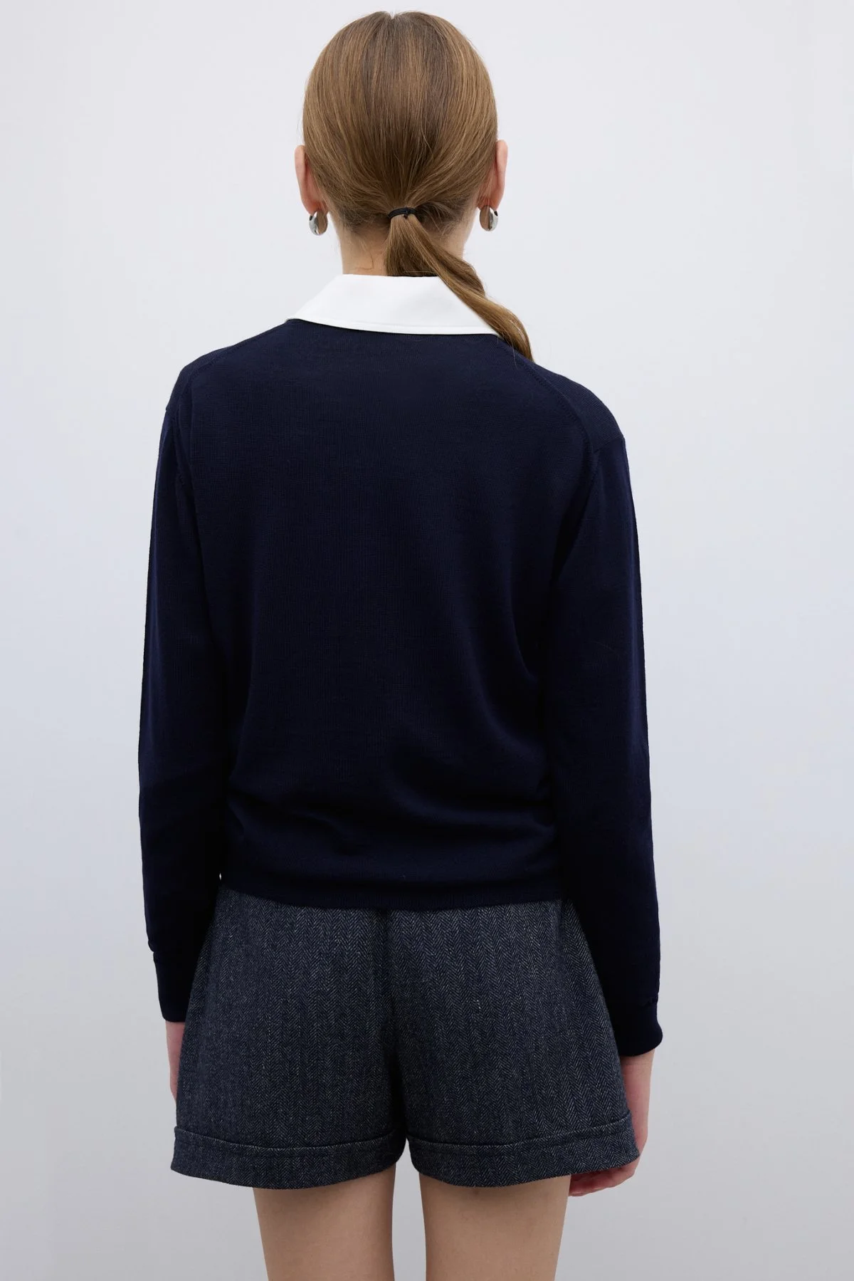 %100 Yün Bisiklet Yaka Triko Lacivert - 2