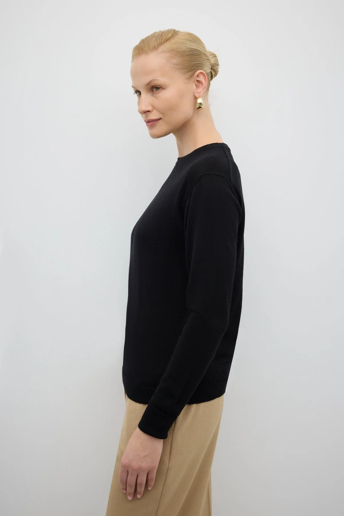 %100 Yün Bisiklet Yaka Triko Siyah - 4