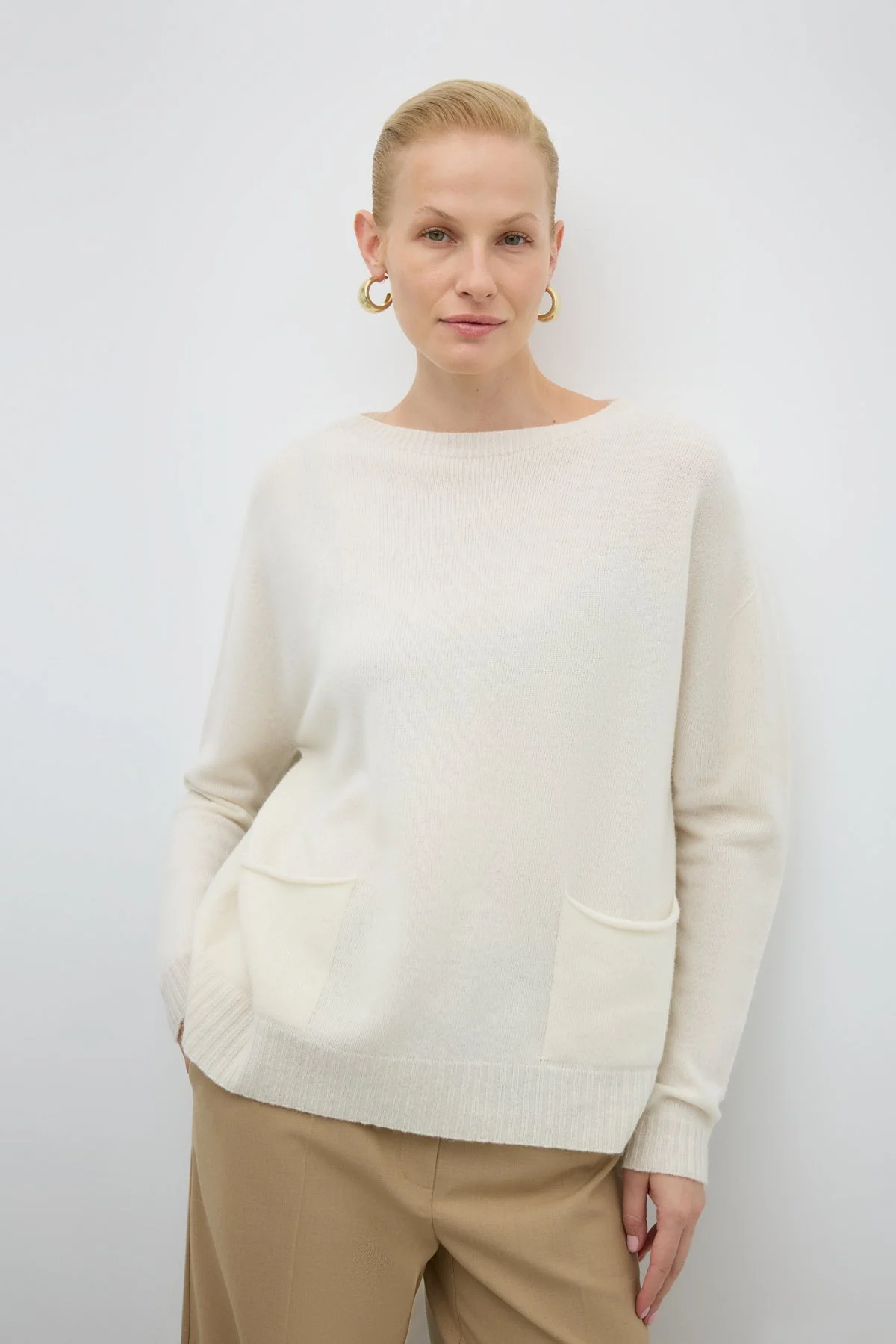 %100 Yün Çift Cepli Triko Kum - 1