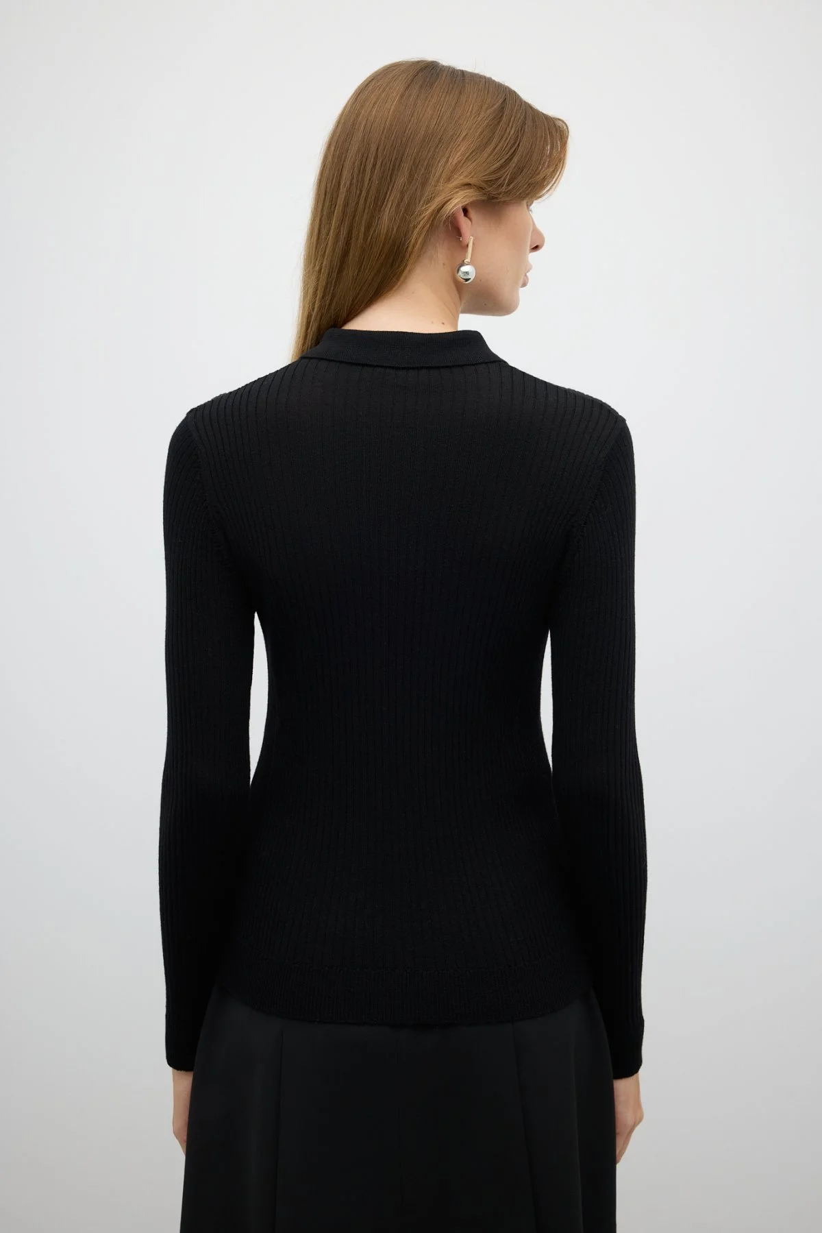 %100 Yün Düğme Detaylı Triko Siyah - 2