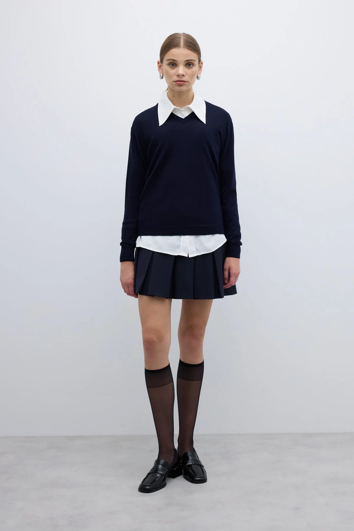 %100 Yün V Yaka Triko Lacivert - 4