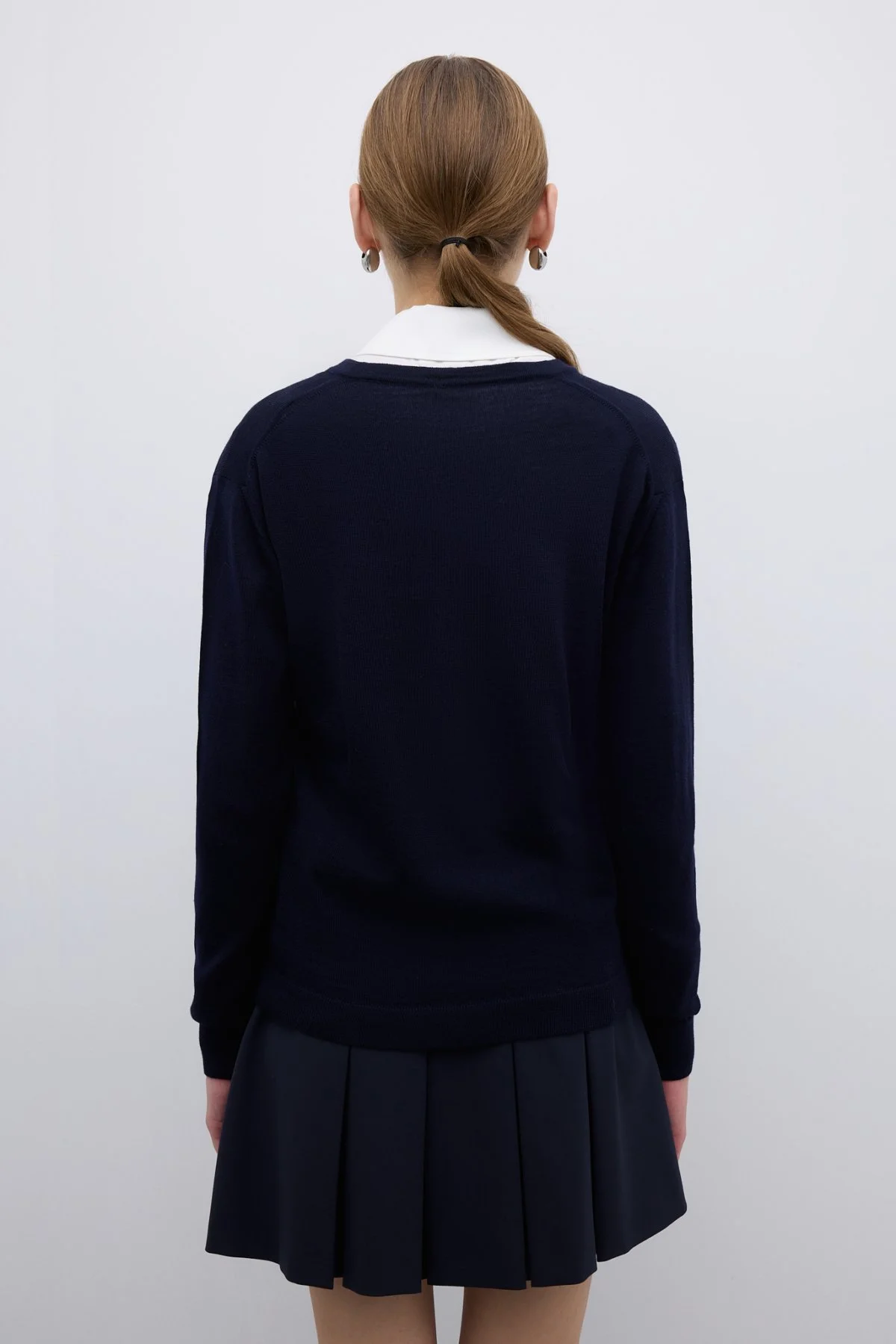 %100 Yün V Yaka Triko Lacivert - 2