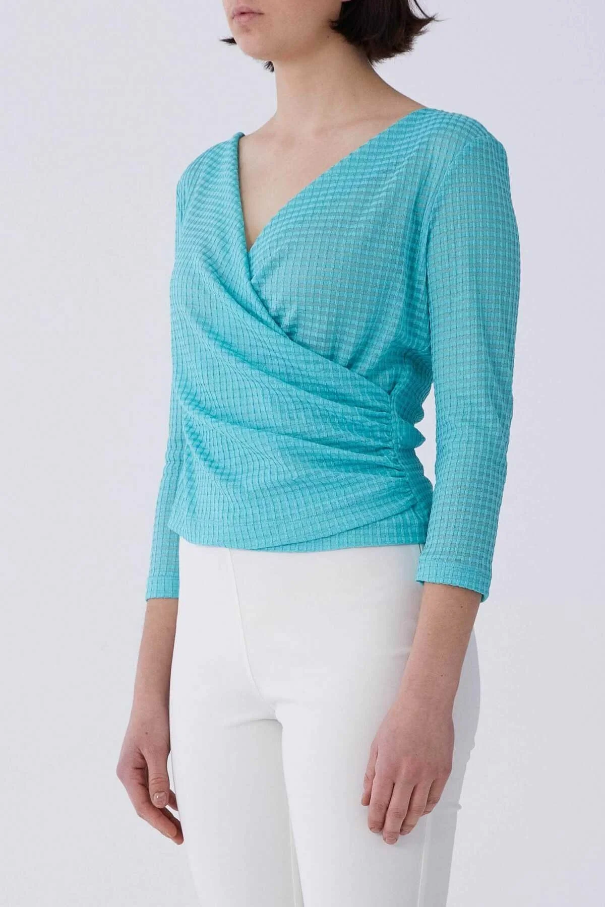 Anvelop Yaka Bluz Turkuaz - 3