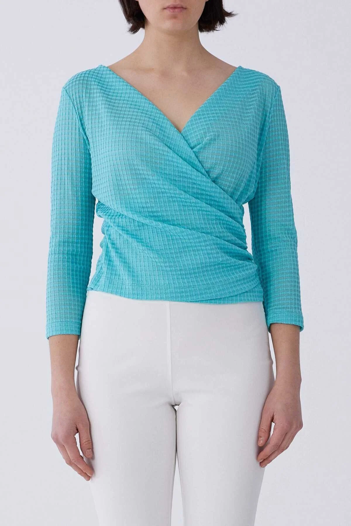 Anvelop Yaka Bluz Turkuaz - 1