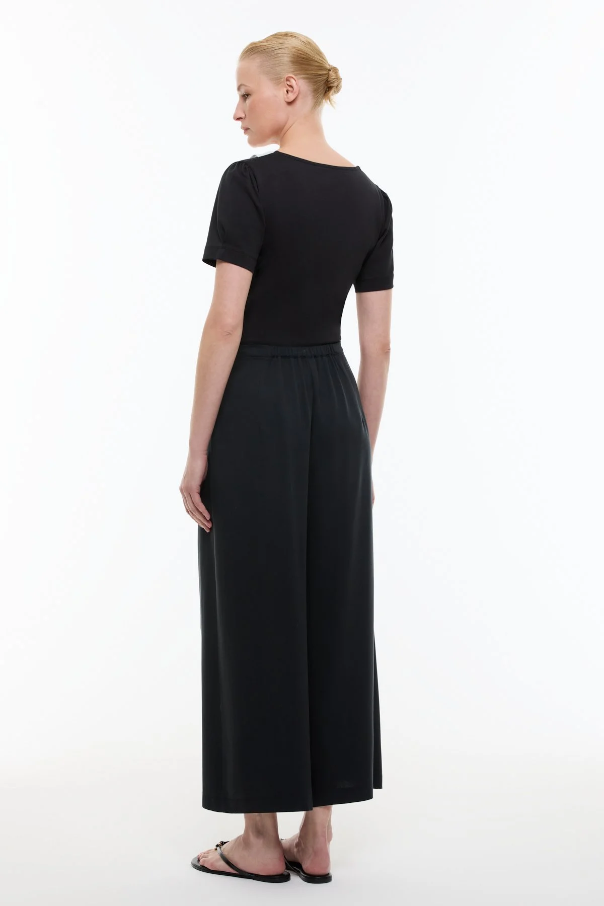 Arka Beli Lastikli Geniş Paça Pantolon Lacivert - 2