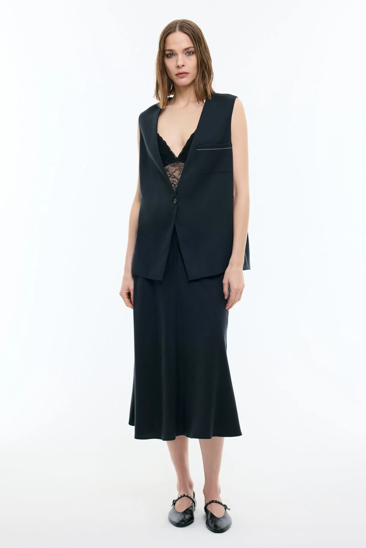 Arka Beli Lastikli Midi Boy Etek Lacivert - 3