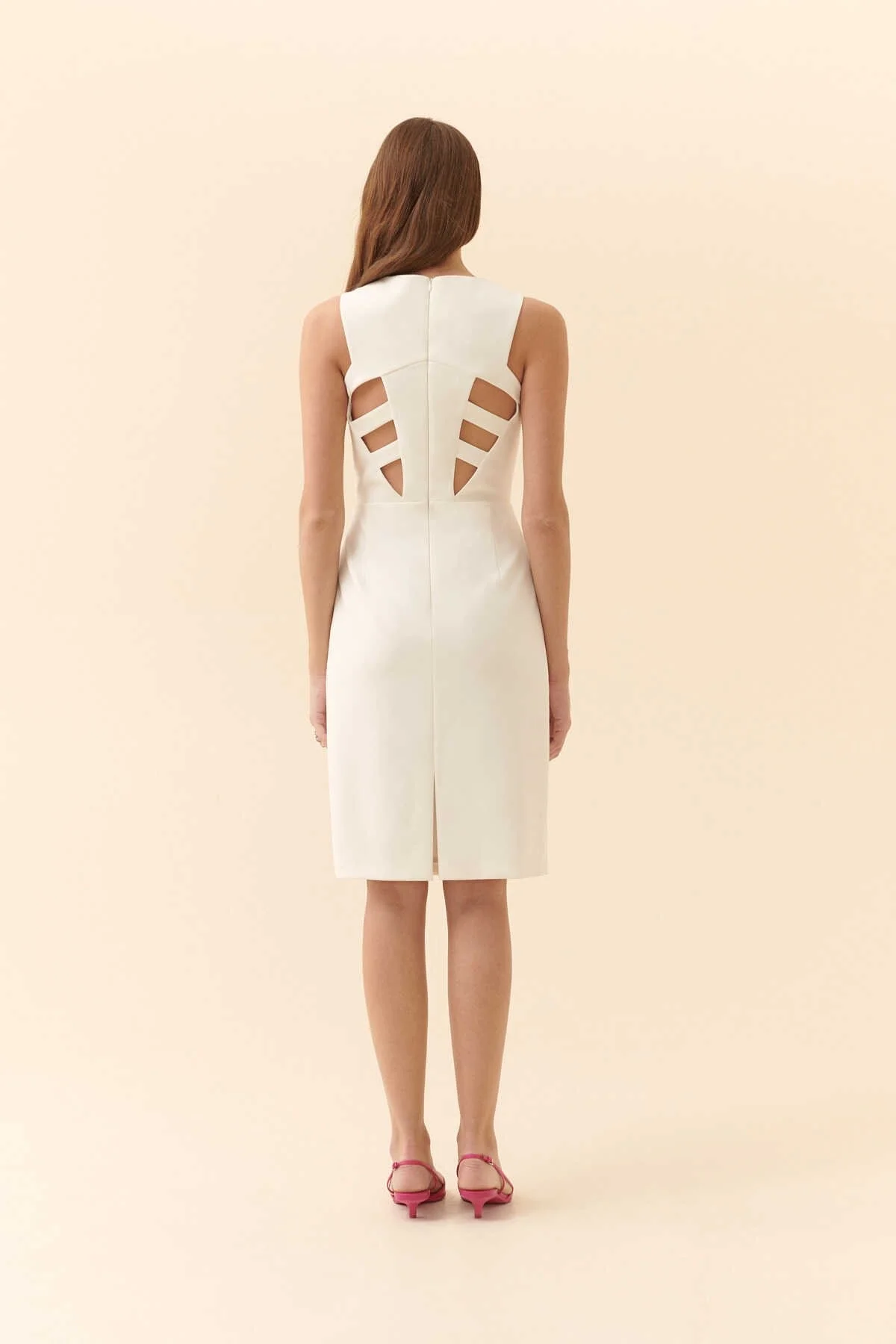  Arkası Cut Out Detaylı Midi Elbise Ekru - 2