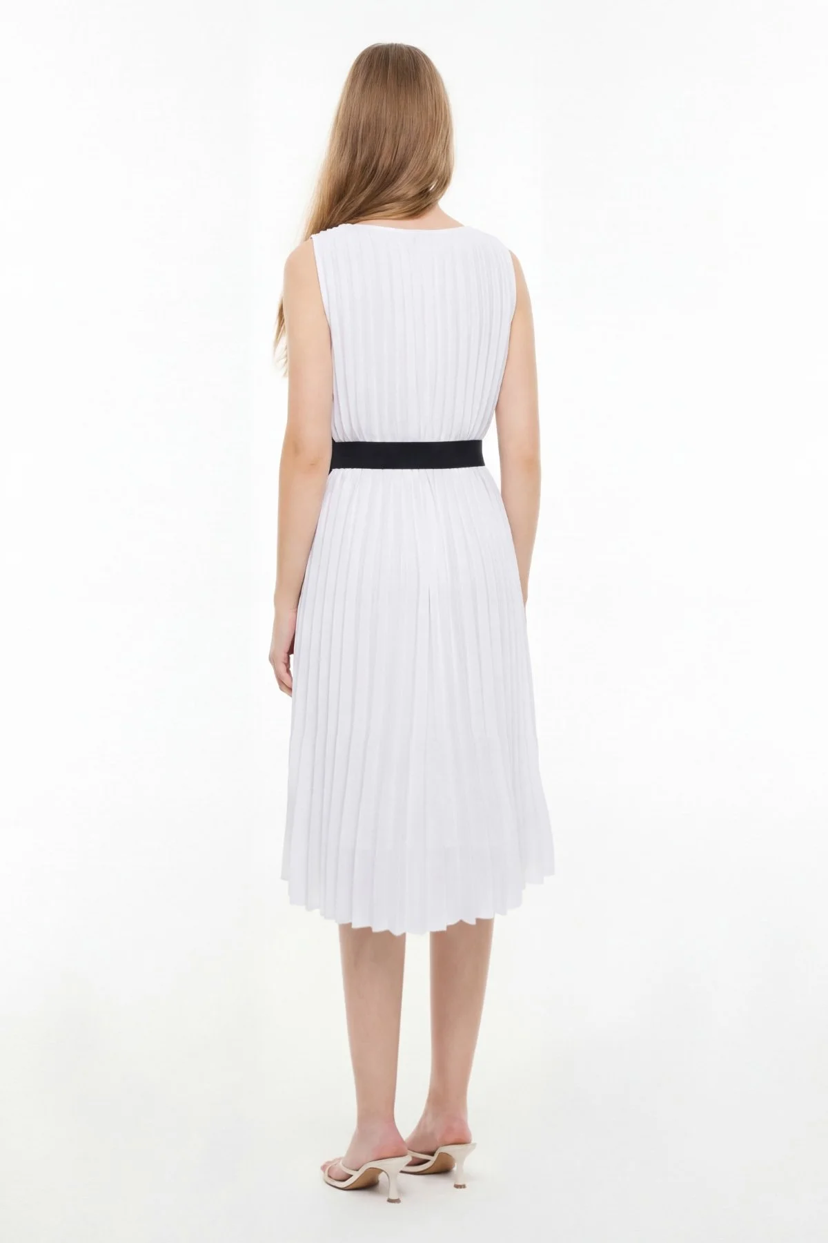 Arkası Piliseli Elbise Lacivert - Beyaz - 2