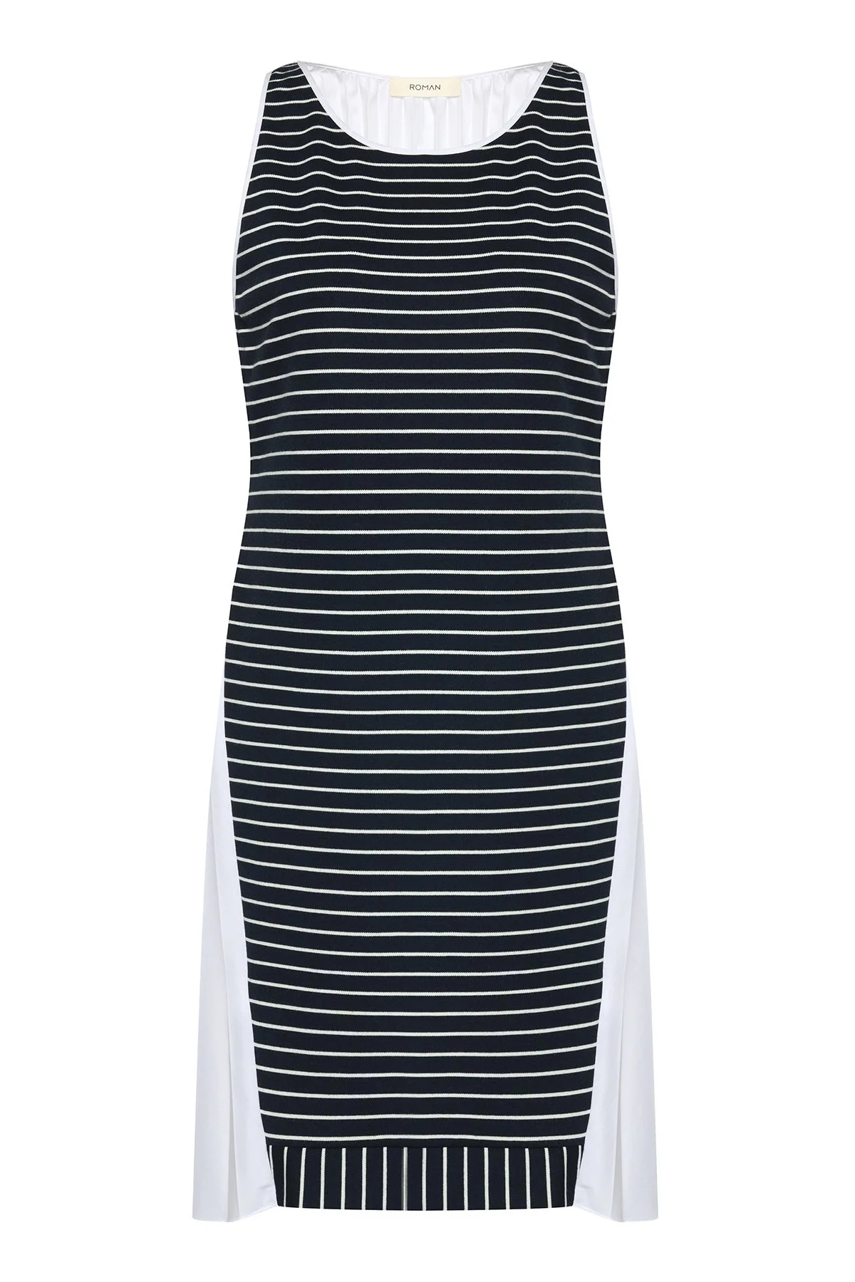 Arkası Piliseli Elbise Lacivert - Beyaz - 3