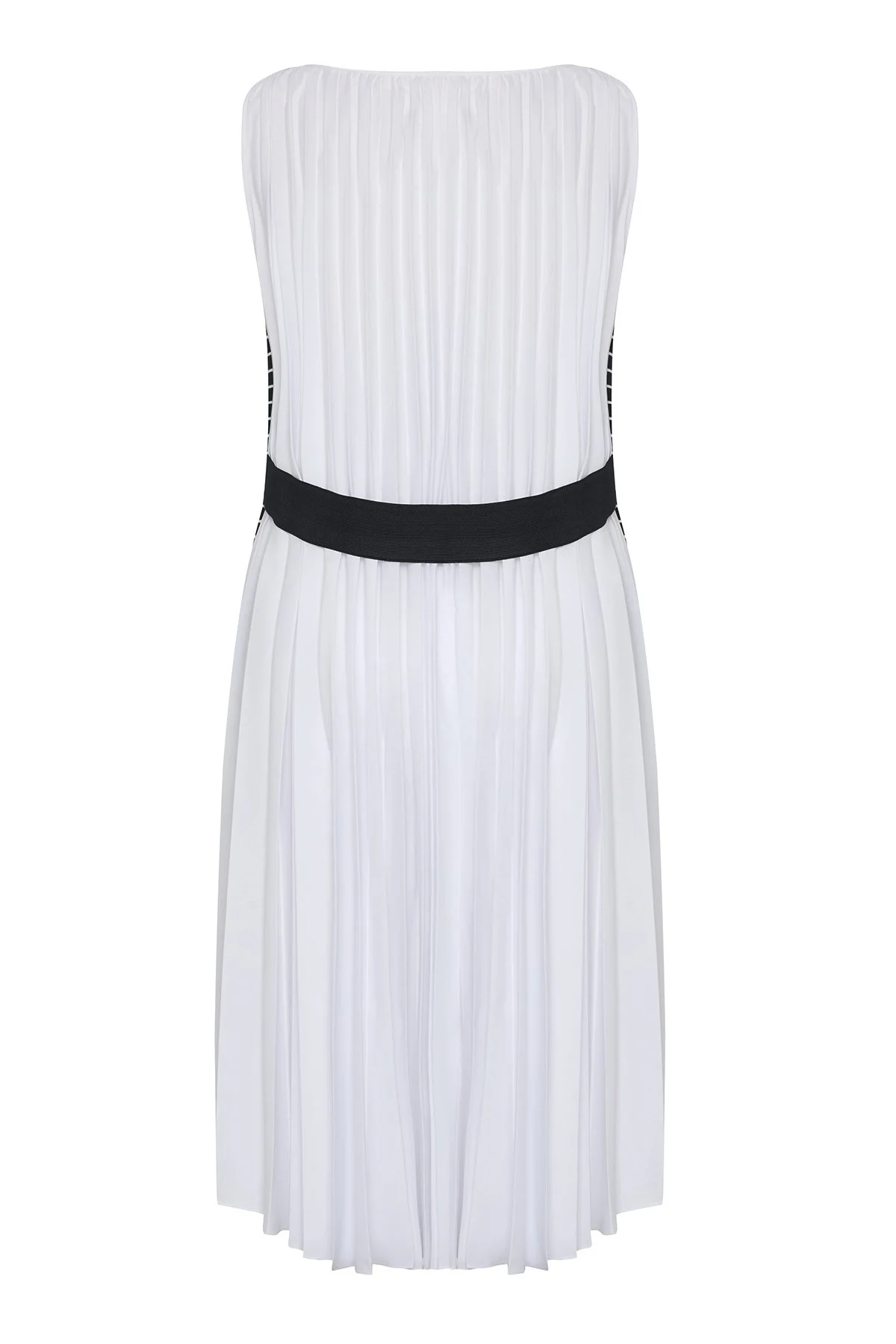 Arkası Piliseli Elbise Lacivert - Beyaz - 4