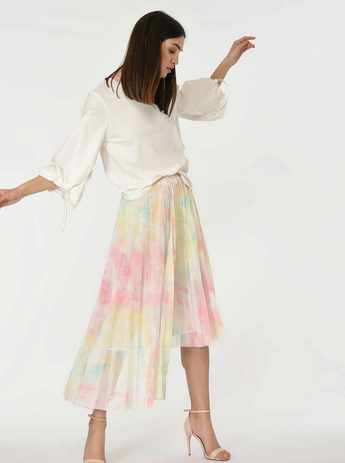 Asimetrik Piliseli Renkli Etek Standart Renk - 3