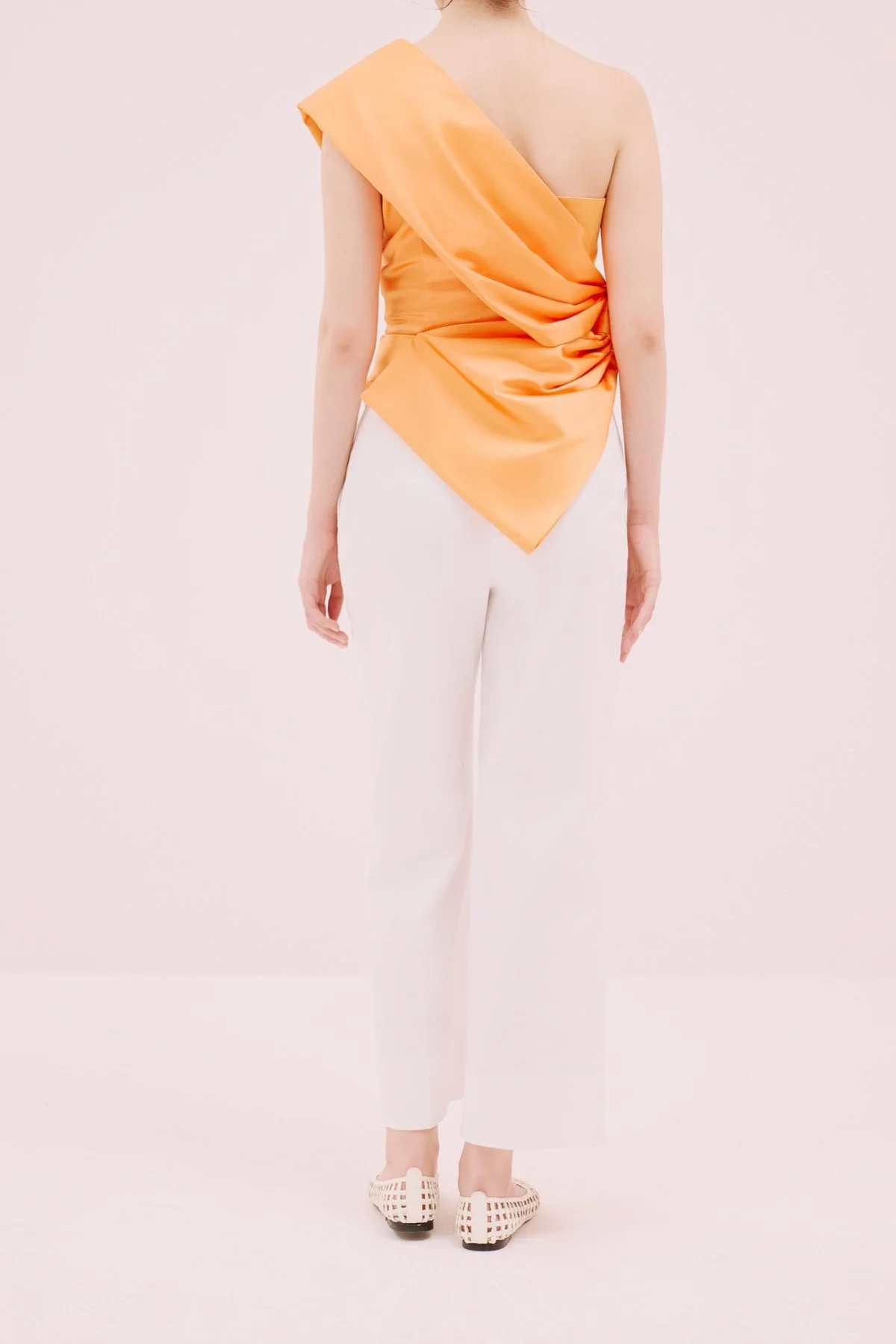 Asimetrik Saten Bluz Oranj - 3