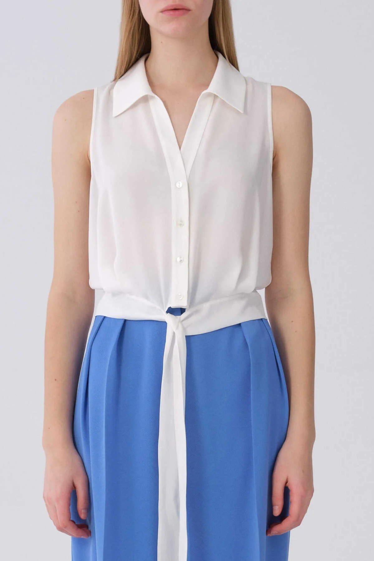 Askılı Belden Bağlamalı Gömlek Kemik - 1