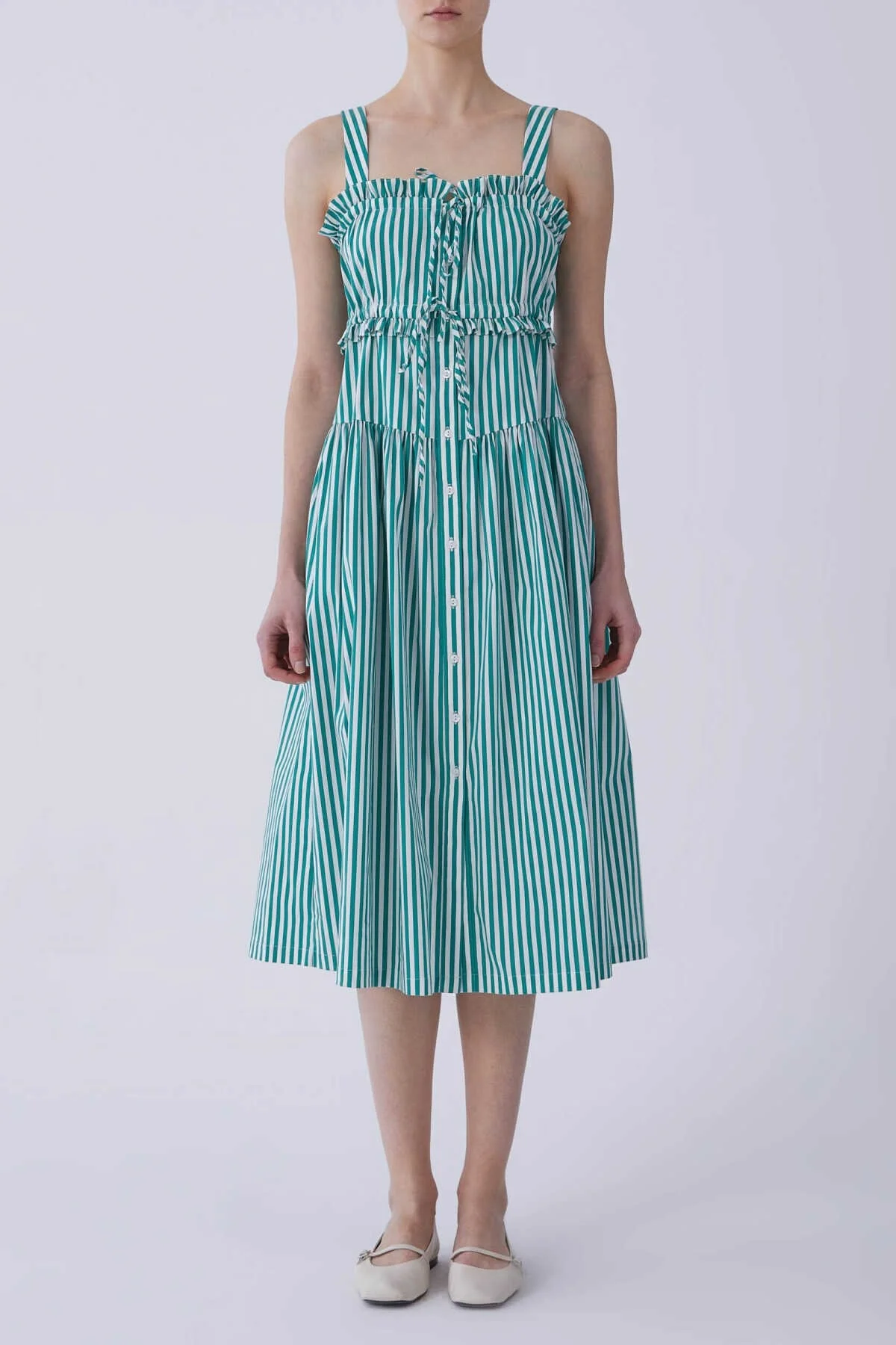 Askılı Çizgili Midi Elbise Standart Renk - 1