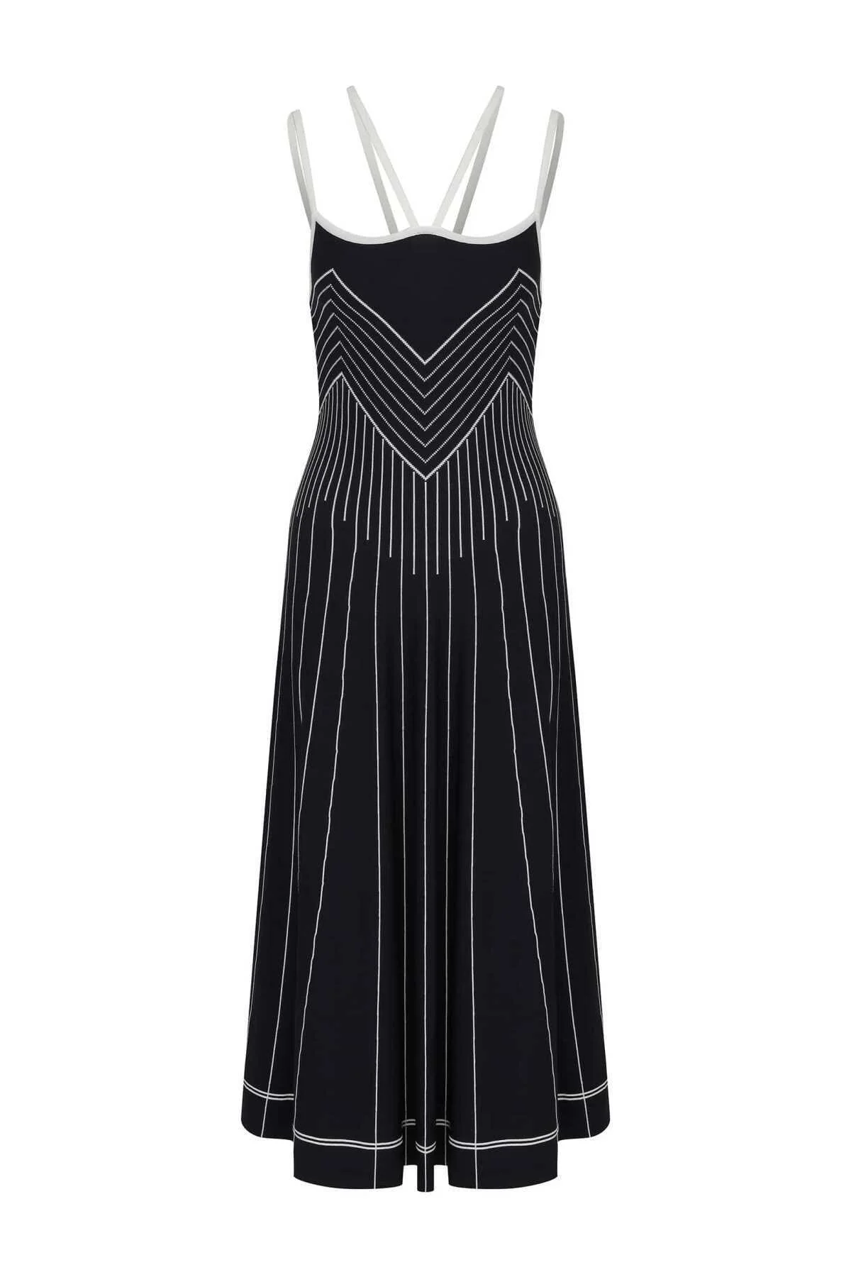 Askılı Desenli Triko Elbise Standart Renk - 5