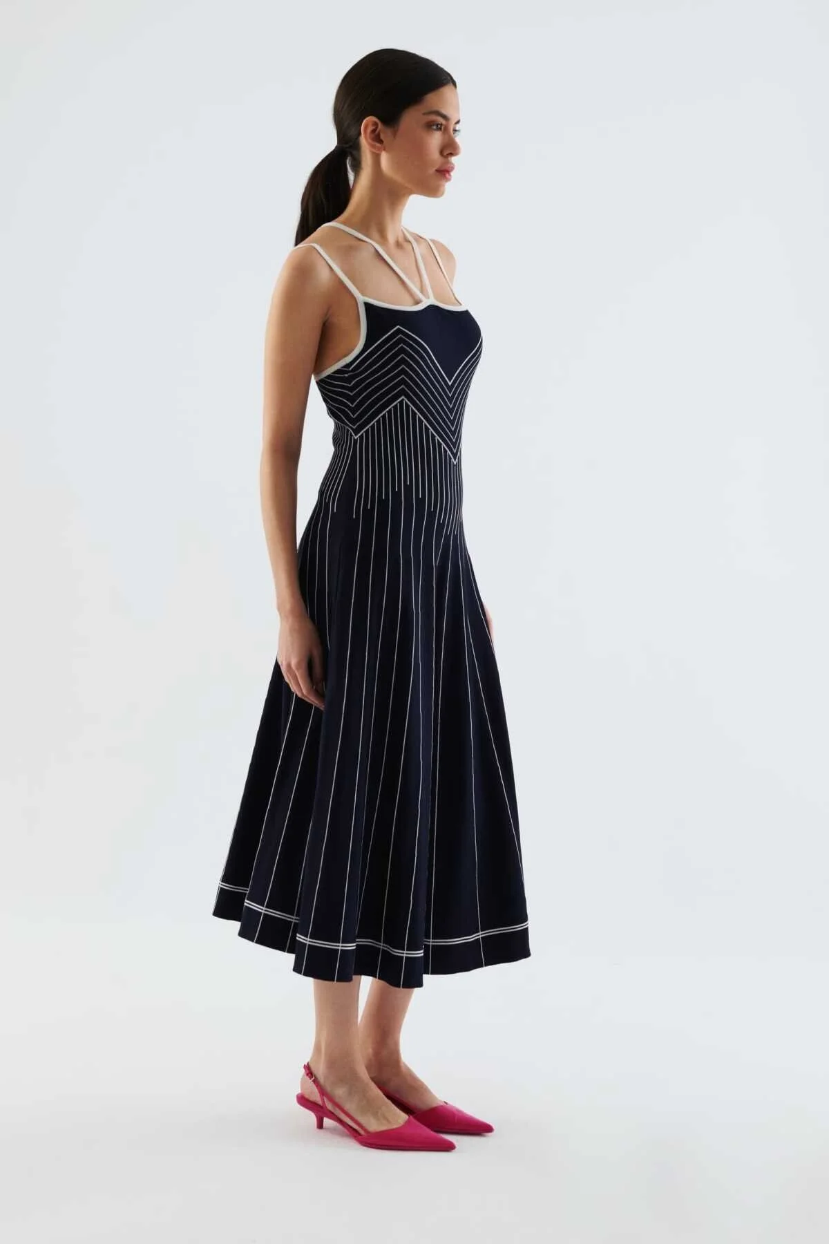 Askılı Desenli Triko Elbise Standart Renk - 3