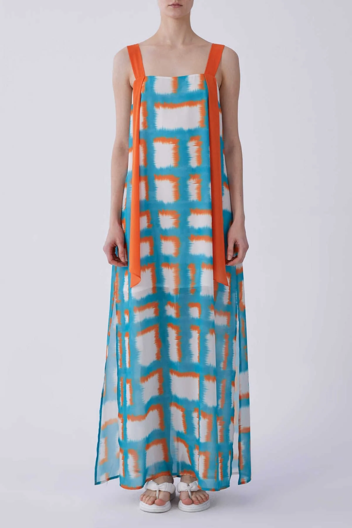 Askılı Empirme Desen Uzun Elbise Standart Renk - 1