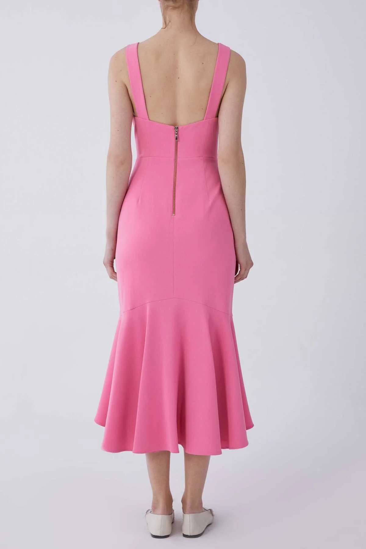 Askılı Gögüs Detaylı Etekleri Volanlı Abiye Elbise Pembe - 2