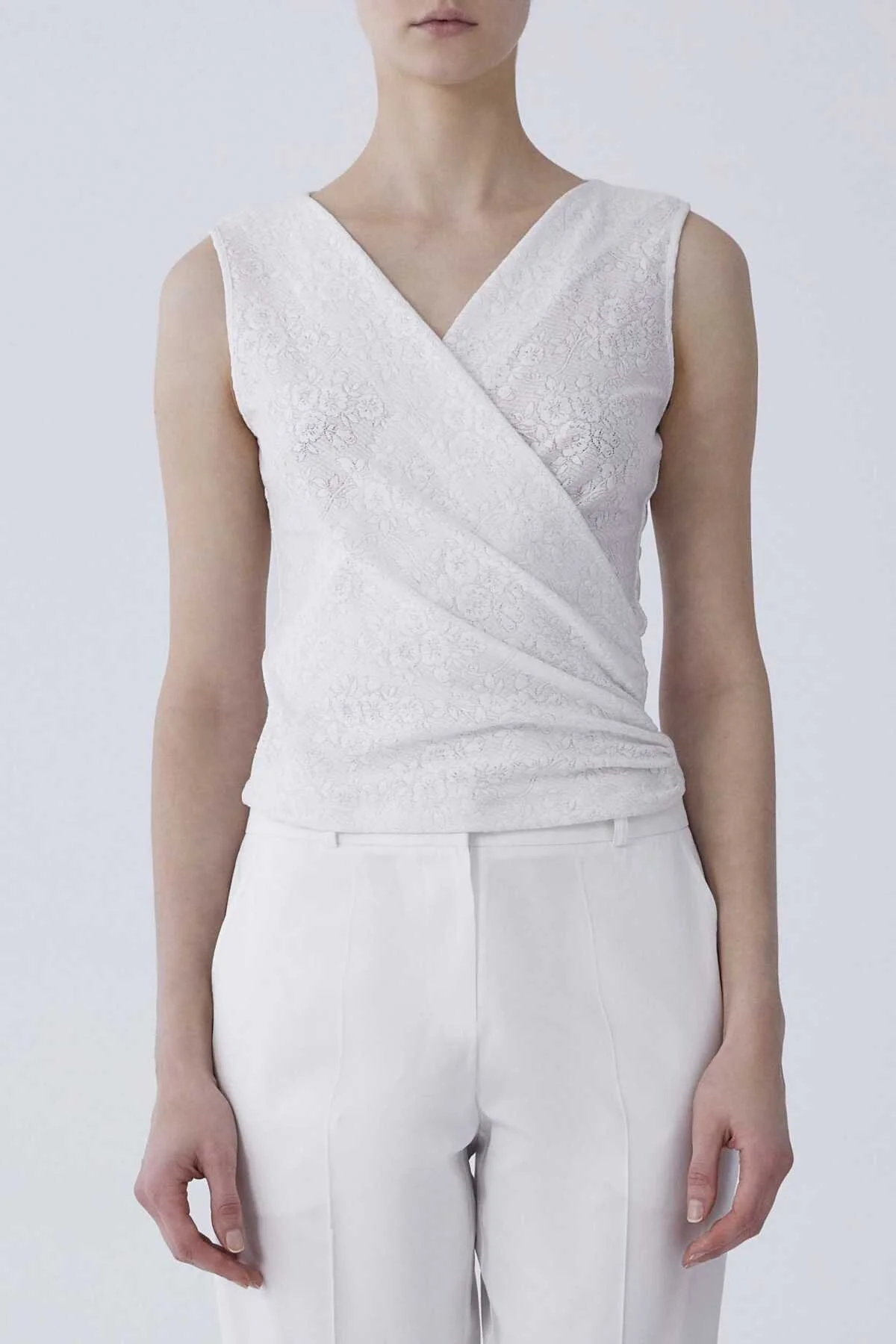 Askılı Kruvaze Dantelli Bluz Beyaz - 1