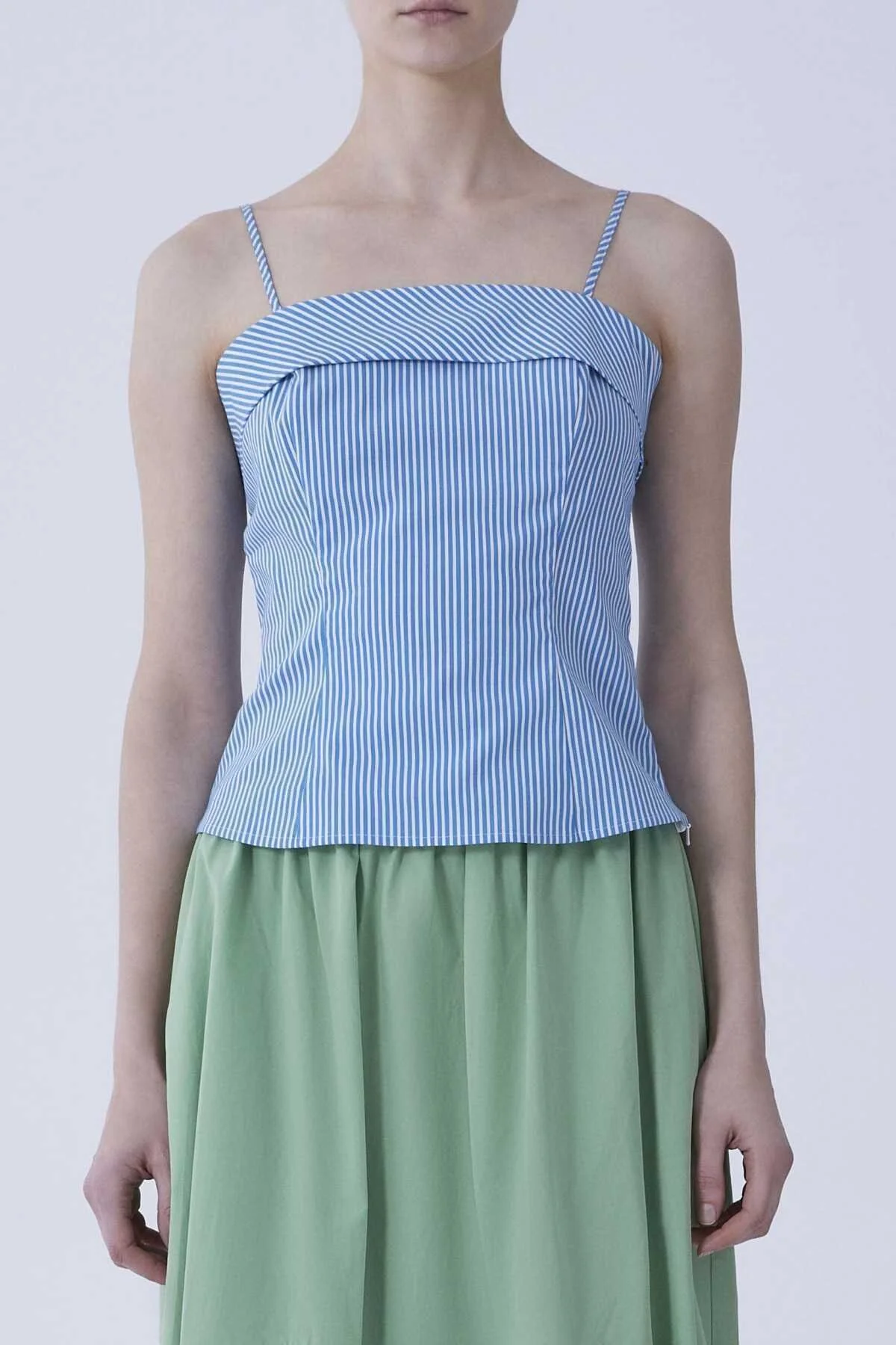 Askılı Mavi Çizgili Bluz Mavi - Beyaz - 1