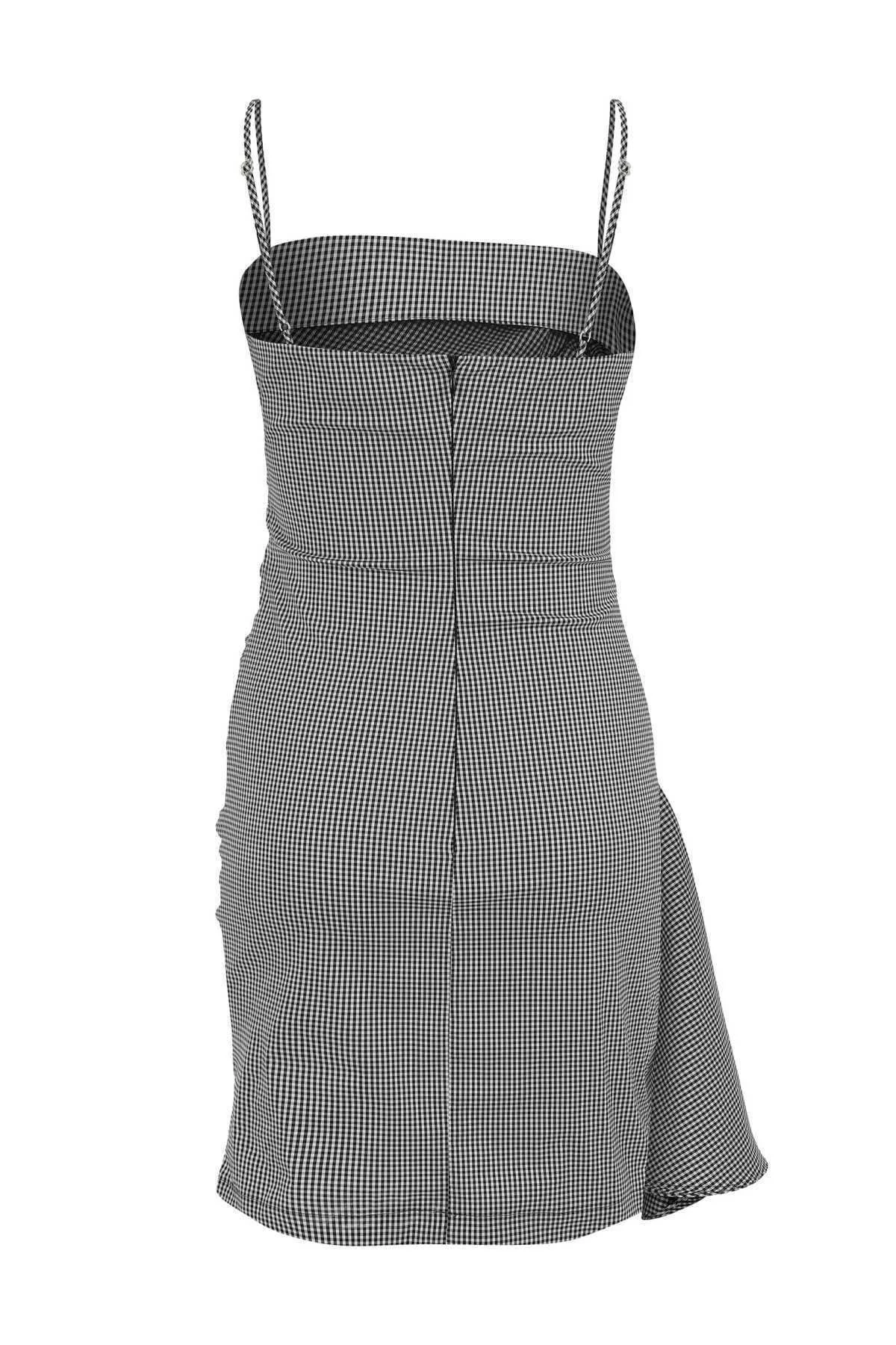 Askılı Mini Elbise Siyah-Beyaz - 5