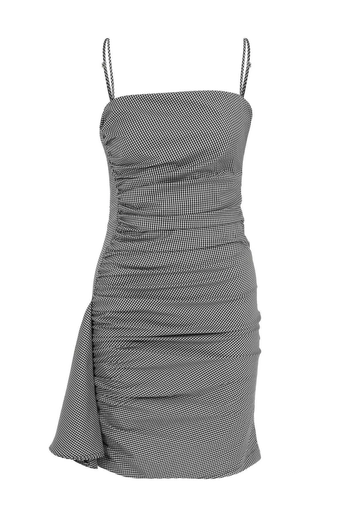 Askılı Mini Elbise Siyah-Beyaz - 4