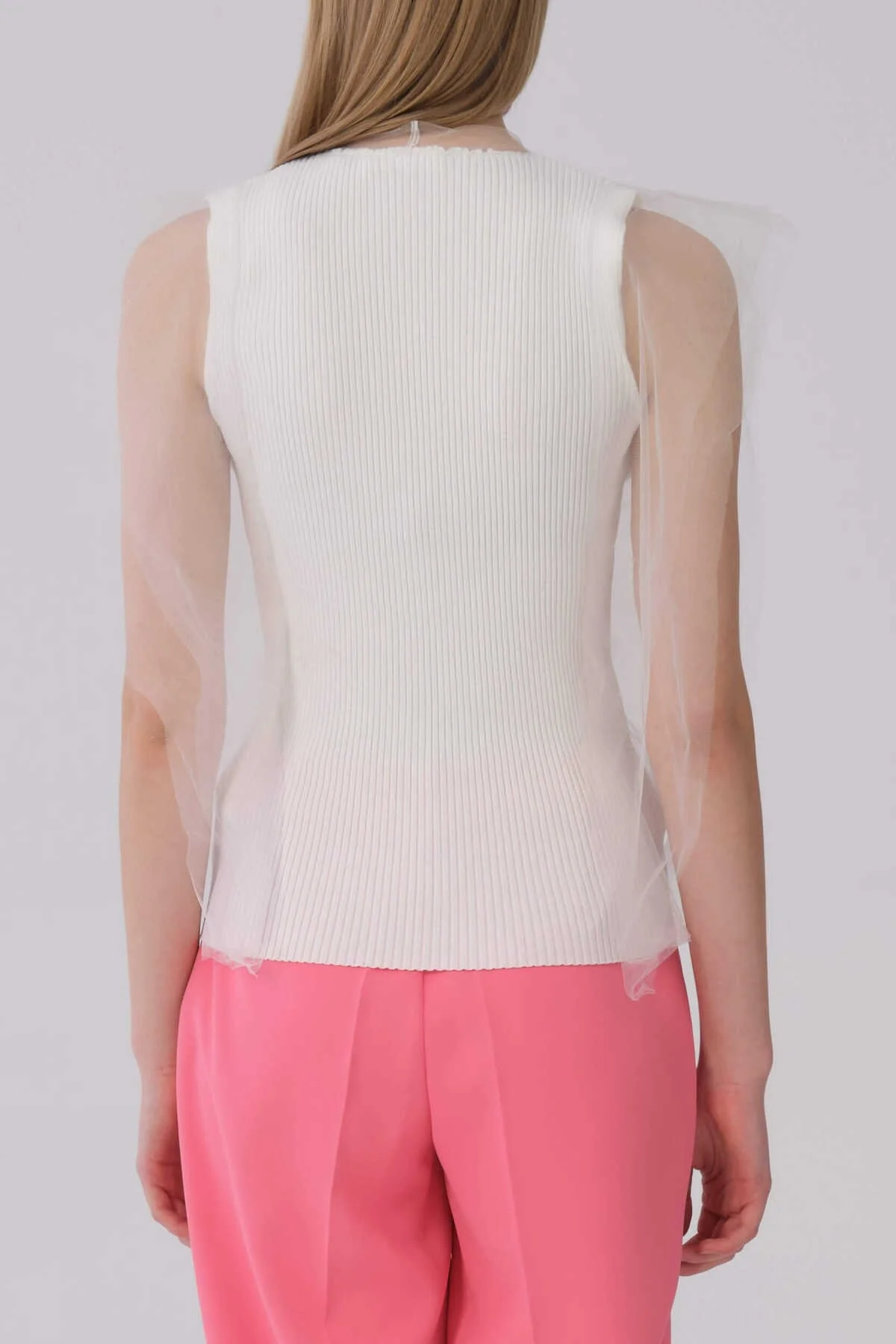 Askılı Önü Büzgülü Tül Detaylı Triko Ekru - 2