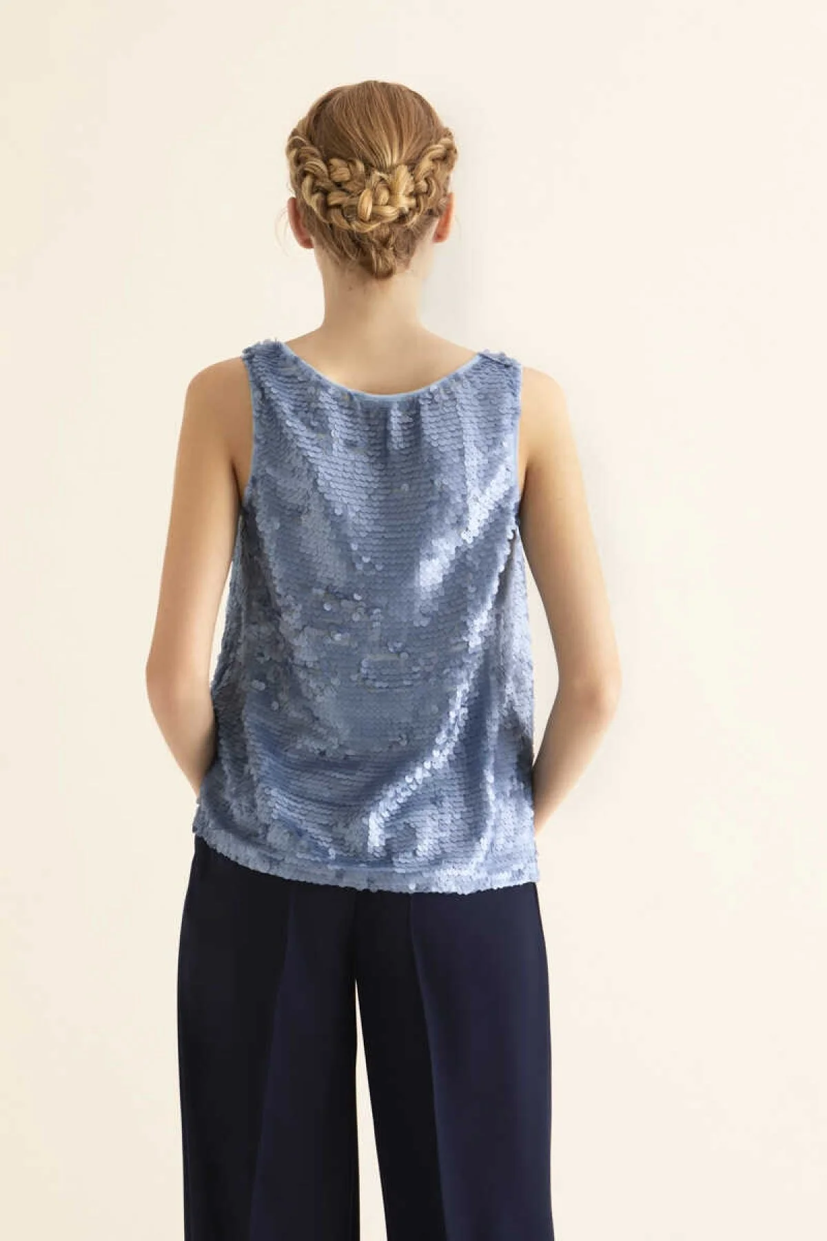 Askılı Payetli Bluz Mavi - 2