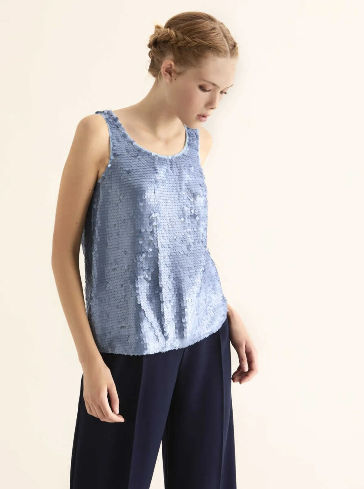 Askılı Payetli Bluz Mavi - 3