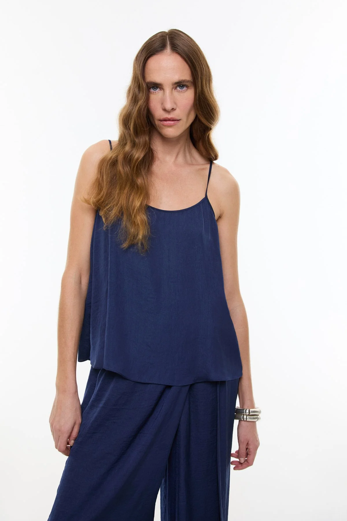 Askılı Saten Bluz Lacivert - 1