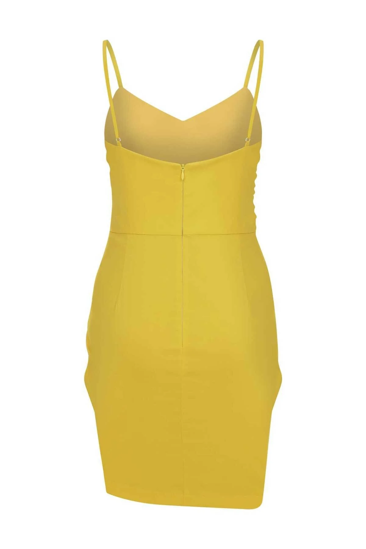 Askılı Turuncu Mini Elbise Sarı - 5
