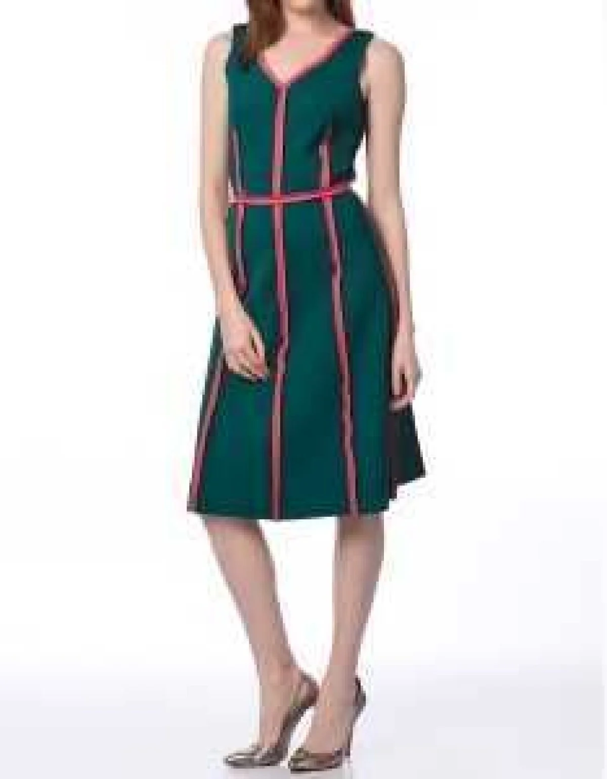  Askılı V Yaka Detaylı Günlük Elbise Yeşil - 1