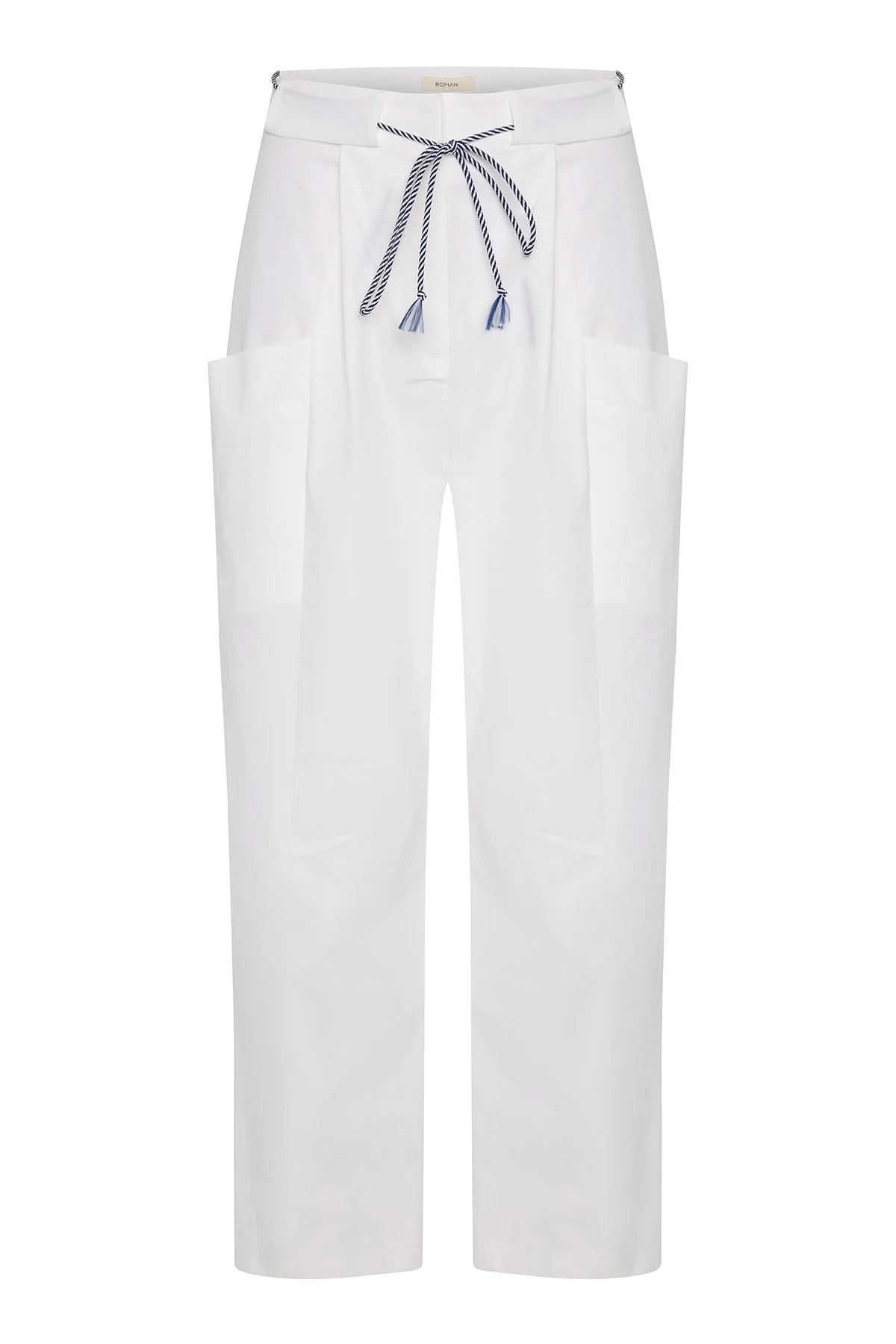 Bağcık ve Cep Detaylı Pantolon Beyaz - 1