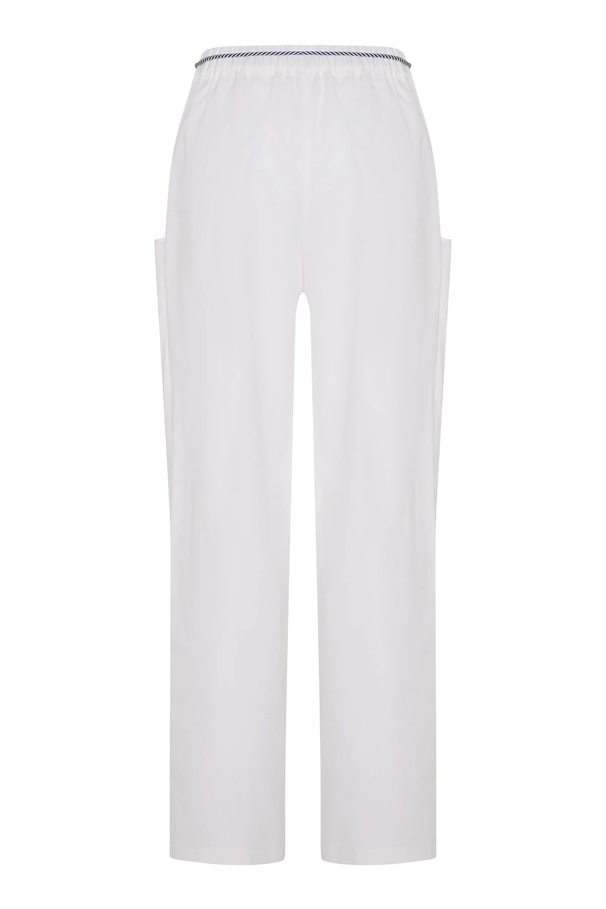 Bağcık ve Cep Detaylı Pantolon Beyaz - 2