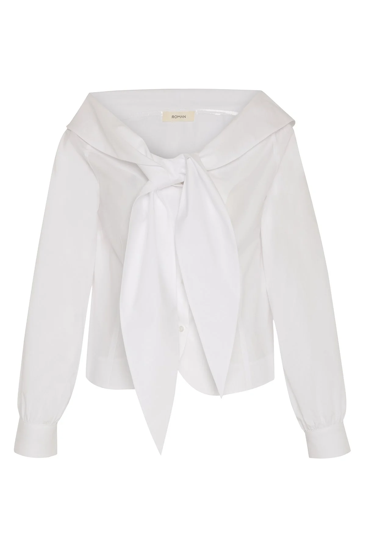 Bağlama Detaylı Madonna Yaka Gömlek Beyaz - 4