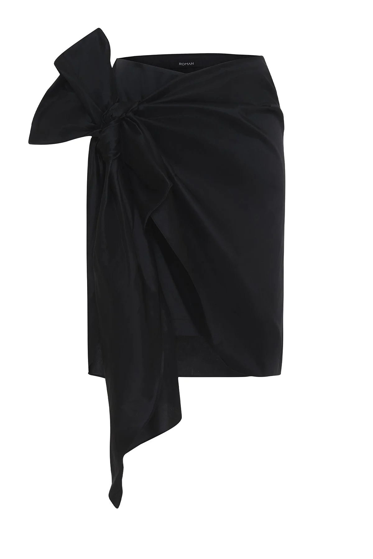 Bağlama Detaylı Tafta Etek Siyah - 1
